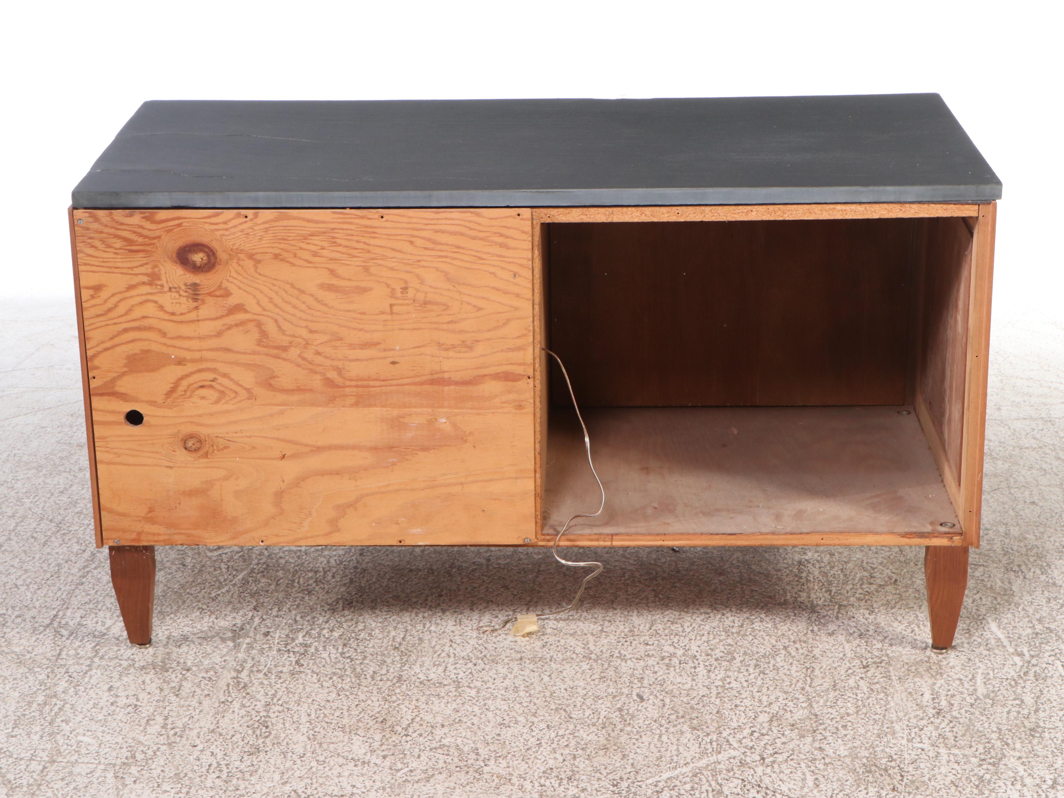 Mid Century Modern Douglas Fir Slate Top Record Cabinet and Storage Cabinet