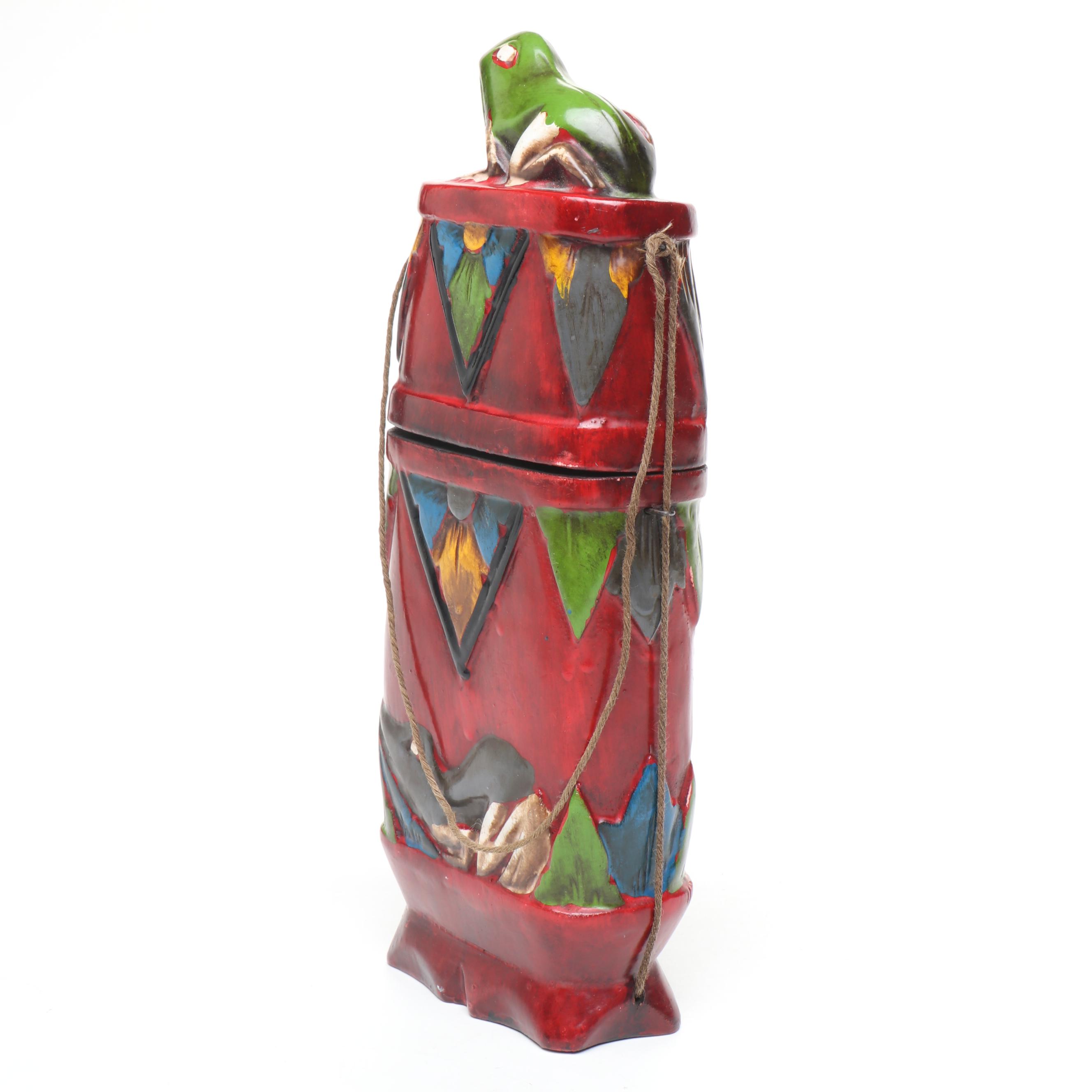 Carved Yaure Baule Passport Mask, Frog Box, Ceramic Plate and Marble Bookends