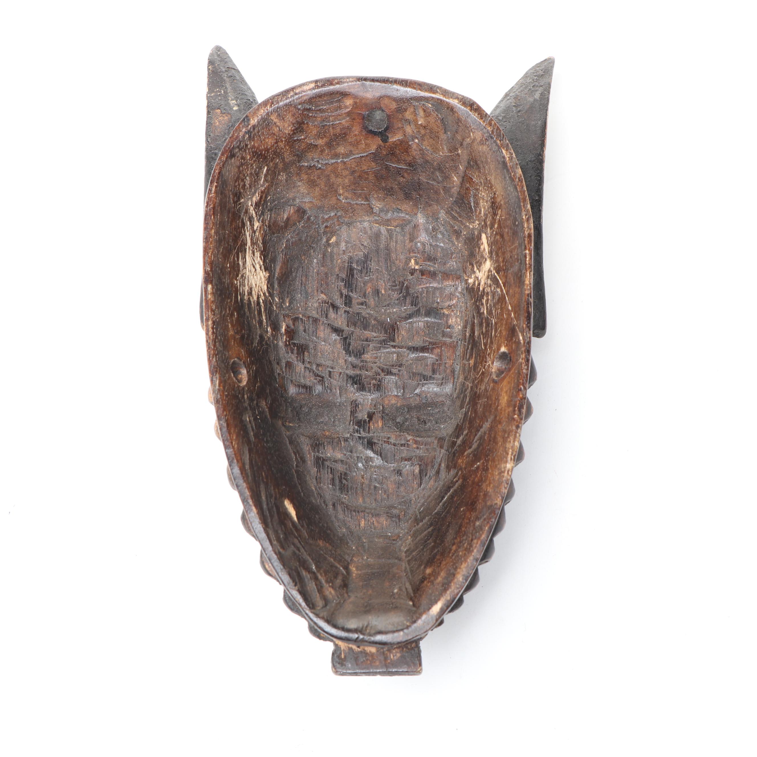 Carved Yaure Baule Passport Mask, Frog Box, Ceramic Plate and Marble Bookends