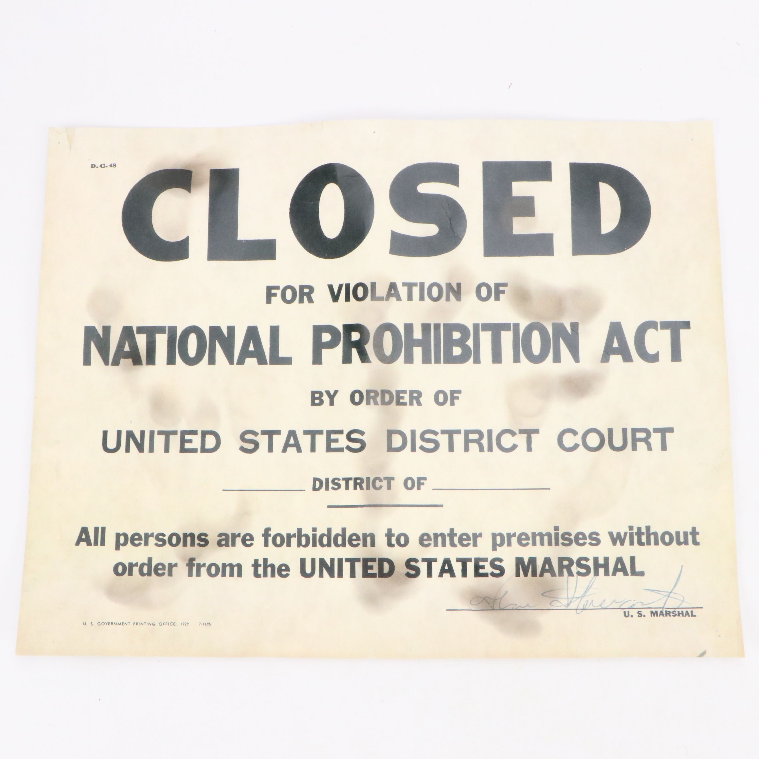 Prohibition Era Whisky Prescription Form with Reproduction Sign