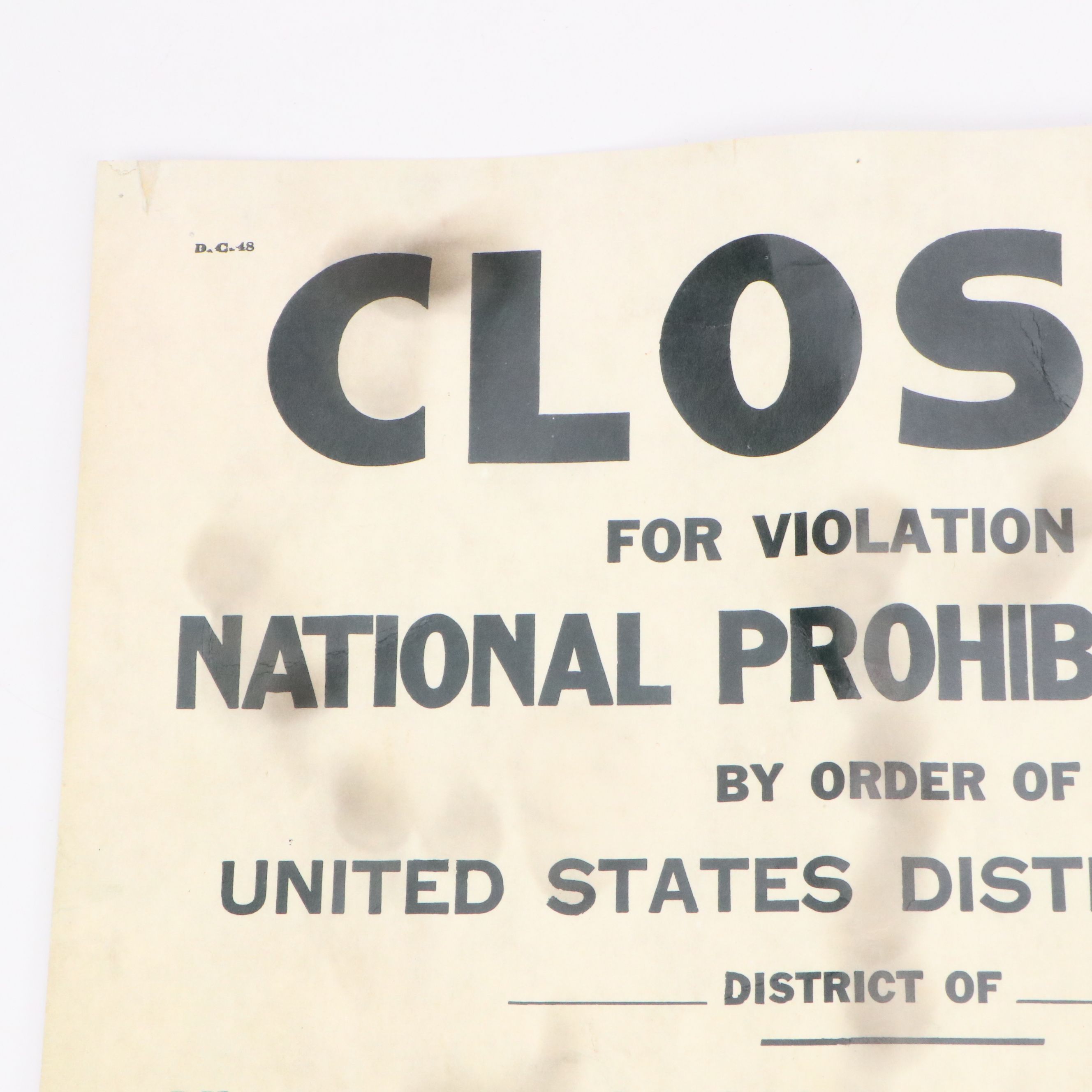 Prohibition Era Whisky Prescription Form with Reproduction Sign