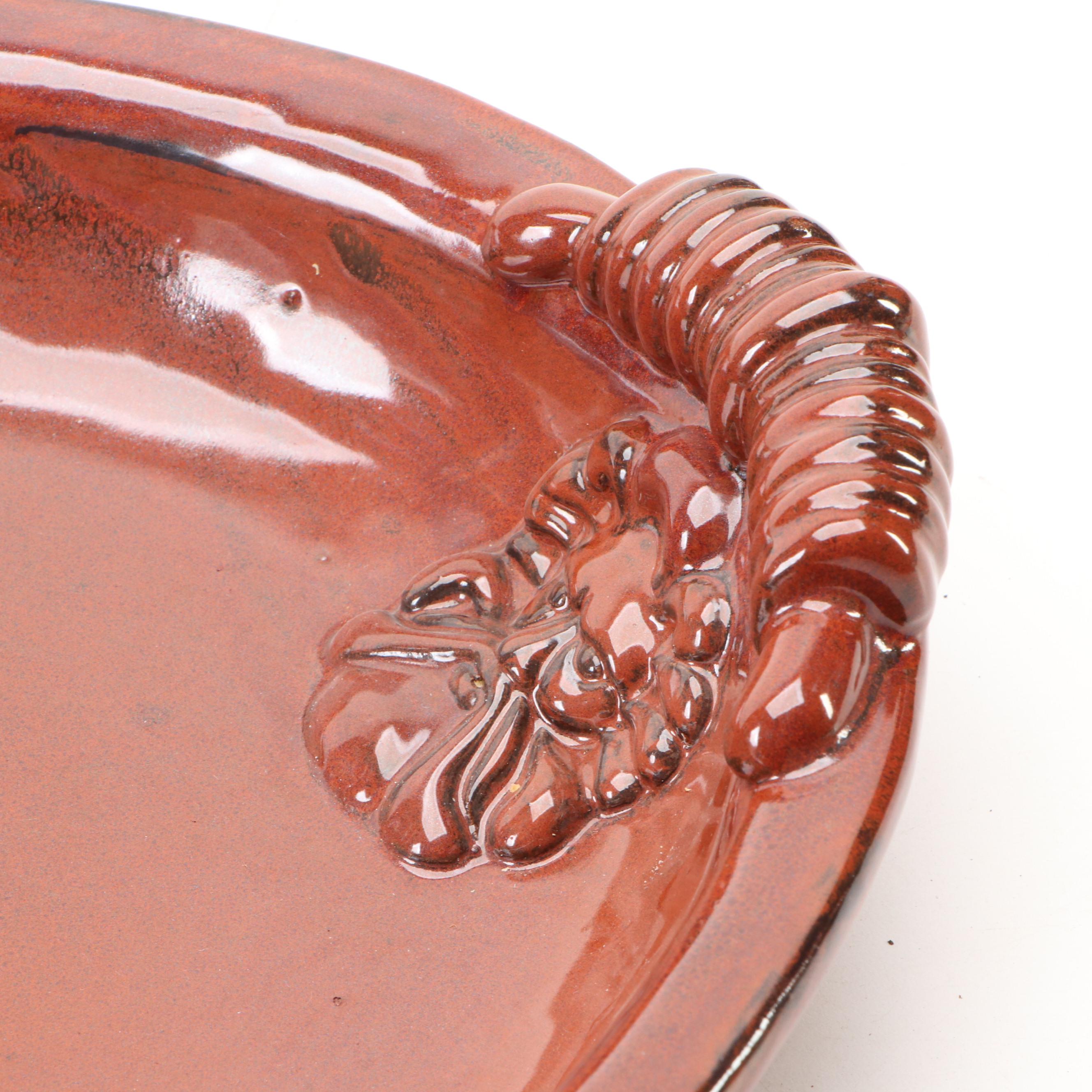 Italian Style Glazed Earthenware Oval Serving Dish