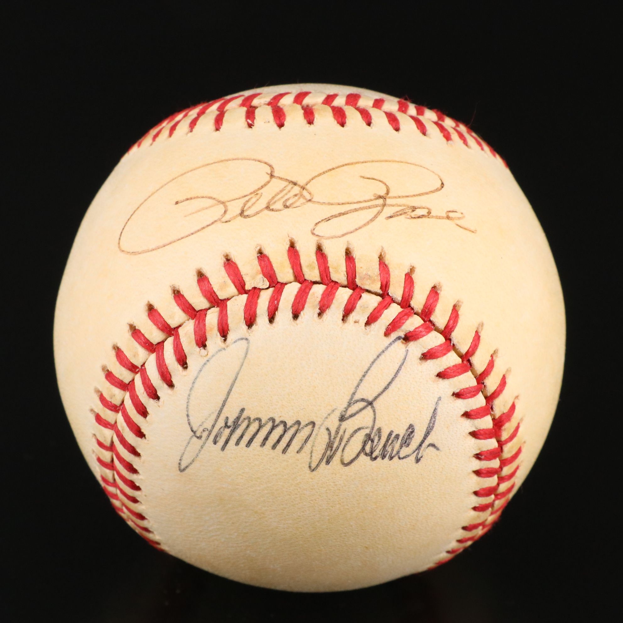 Johnny Bench and Pete Rose Signed Rawlings Official National League Baseball
