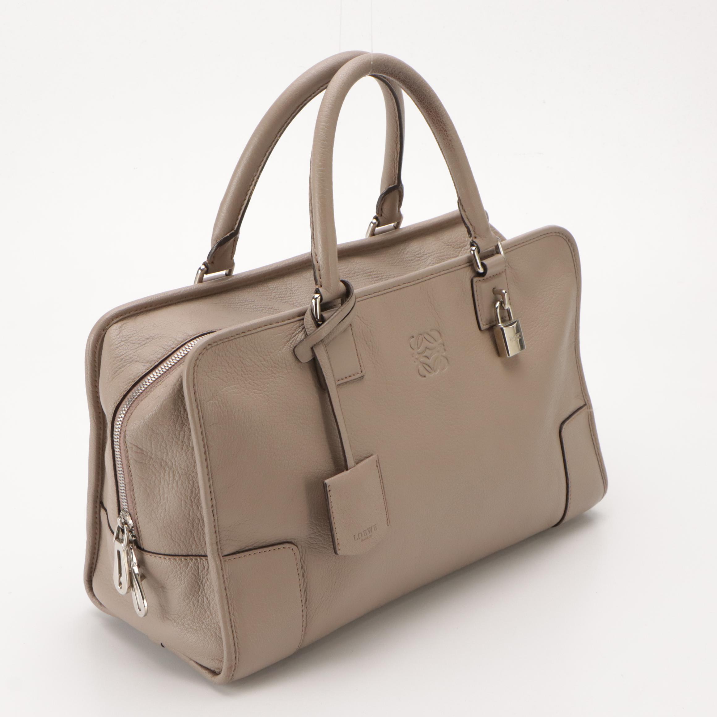 Loewe Amazona 36 Boston Bag in Taupe Grey Calfskin Leather