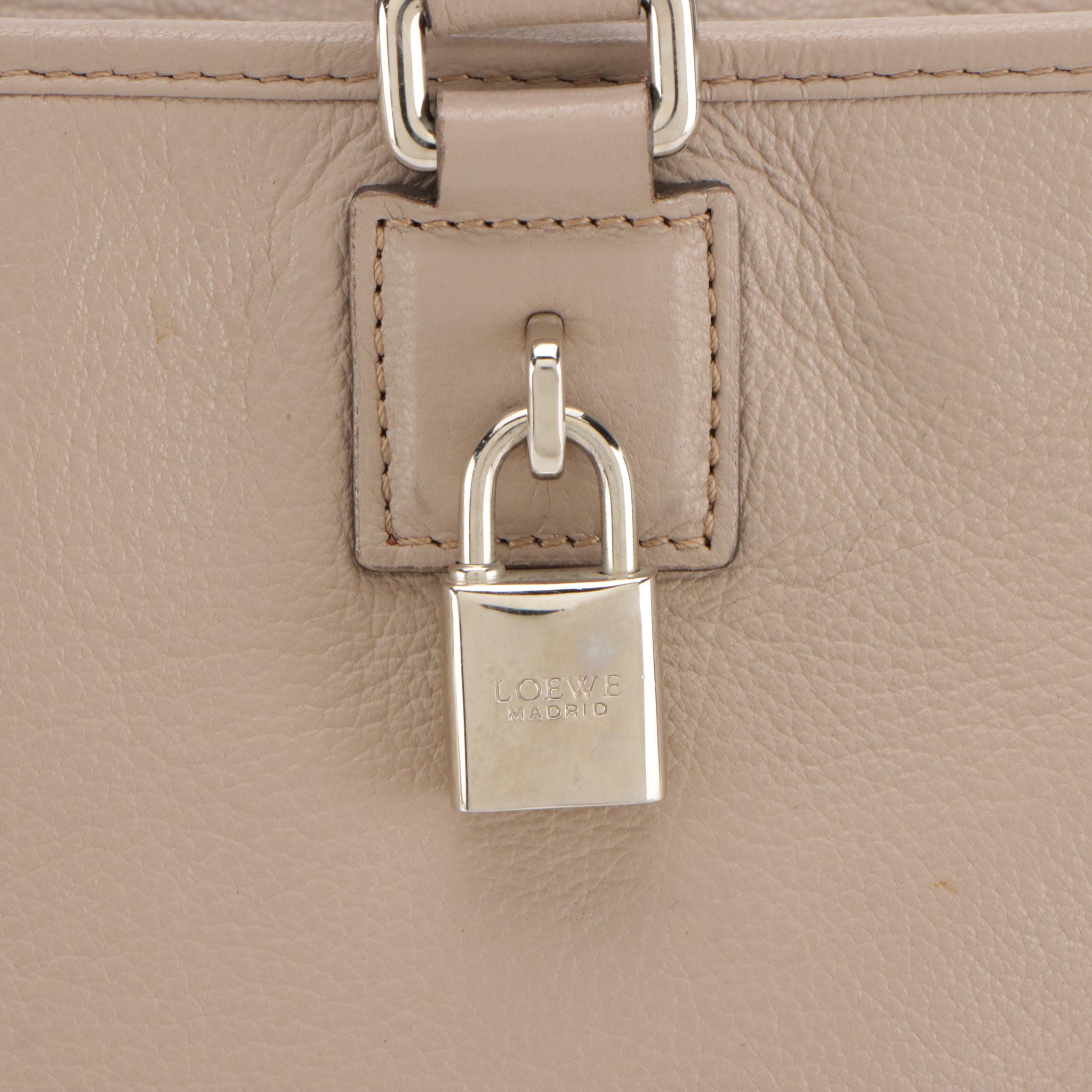 Loewe Amazona 36 Boston Bag in Taupe Grey Calfskin Leather