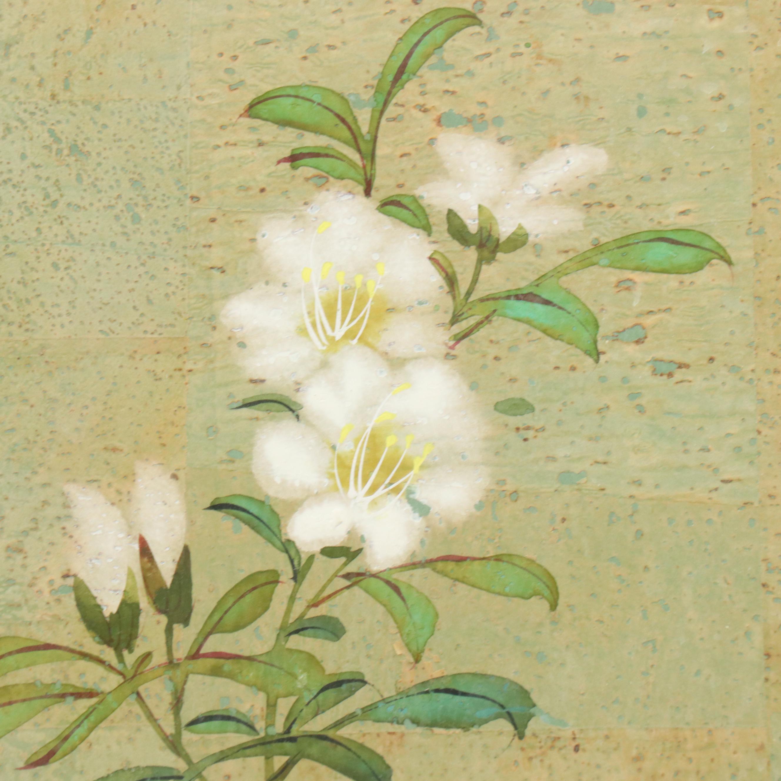 Pair of Chinese Style Watercolor on Cork Bird and Flower Paintings