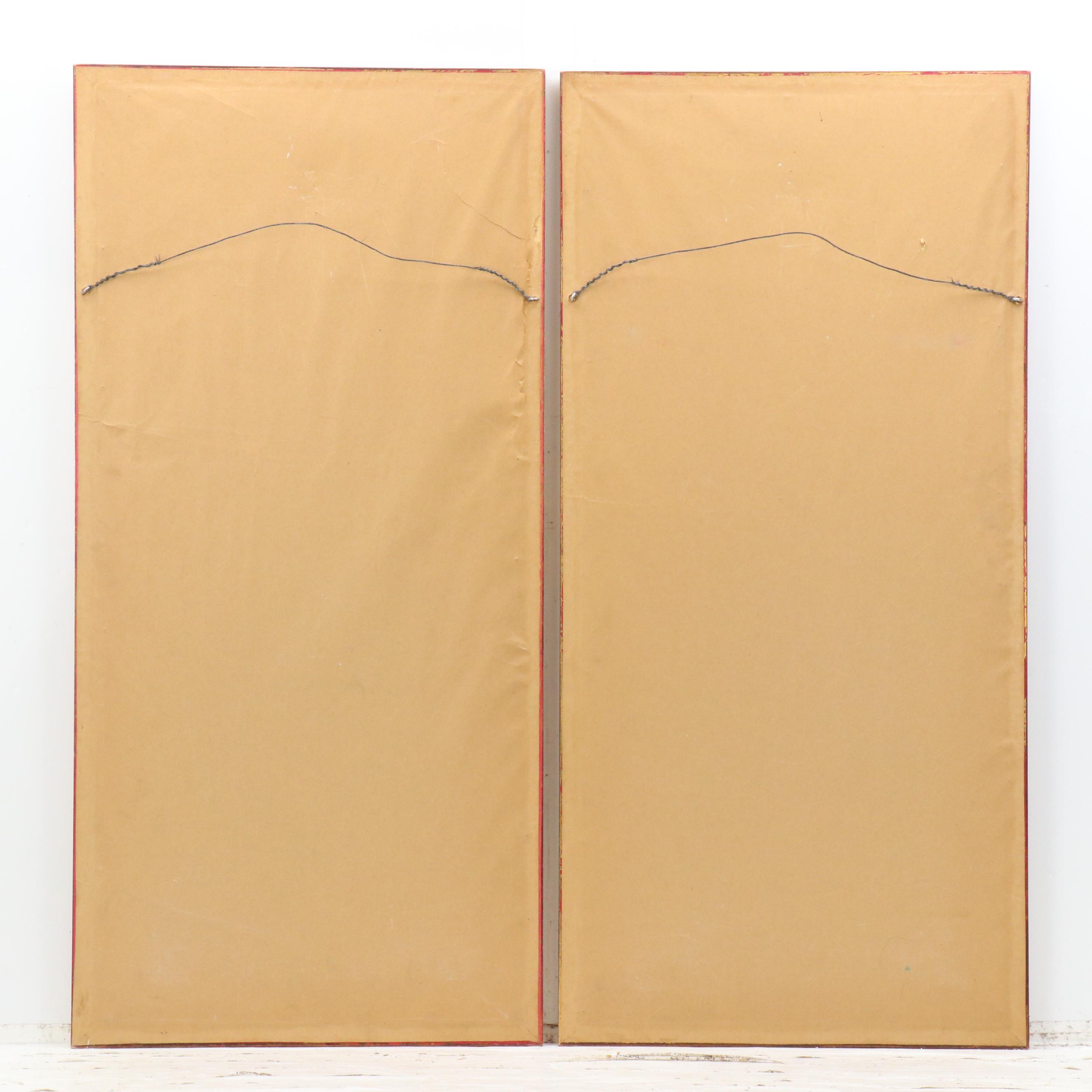 Pair of Chinese Style Watercolor on Cork Bird and Flower Paintings