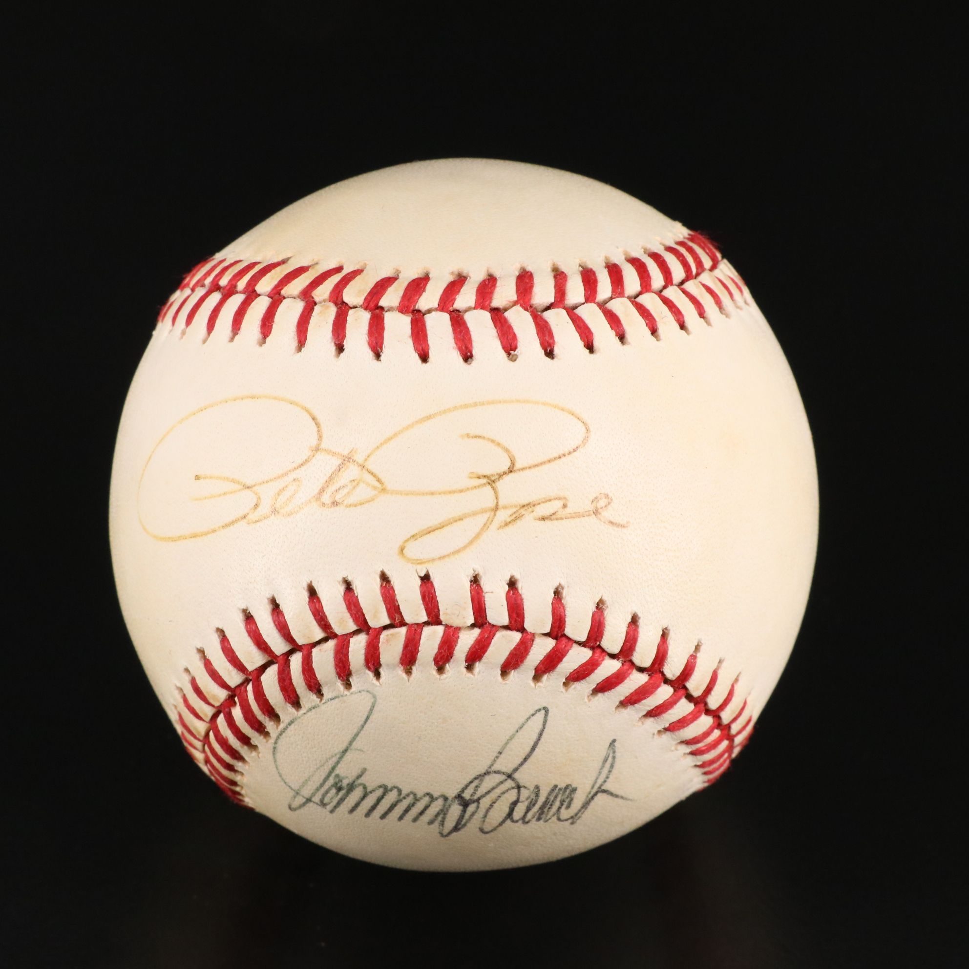 Johnny Bench and Pete Rose Signed Rawlings Official National League Baseball
