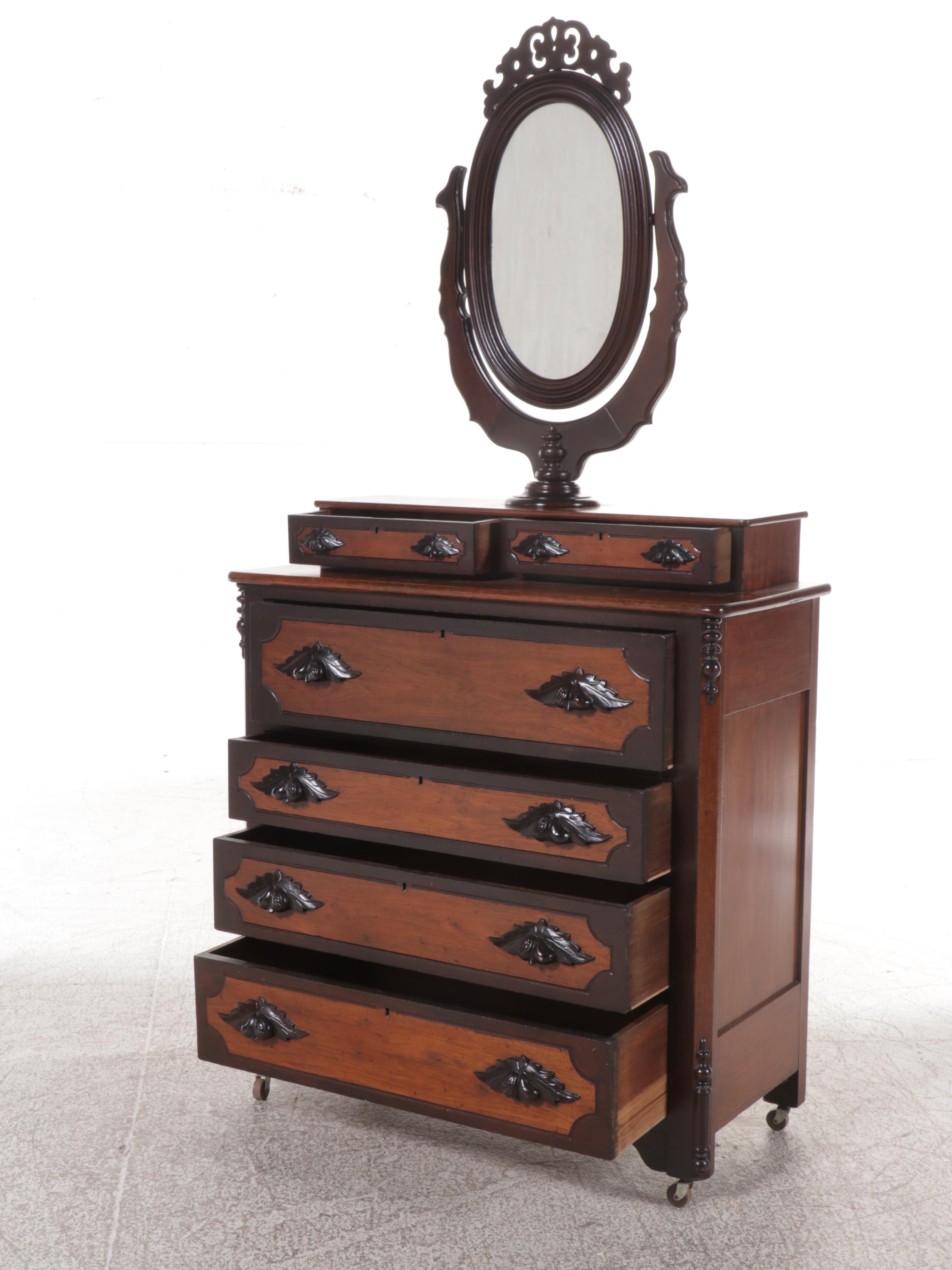 Victorian Mahogany Dresser and Mirror, Early 20th Century