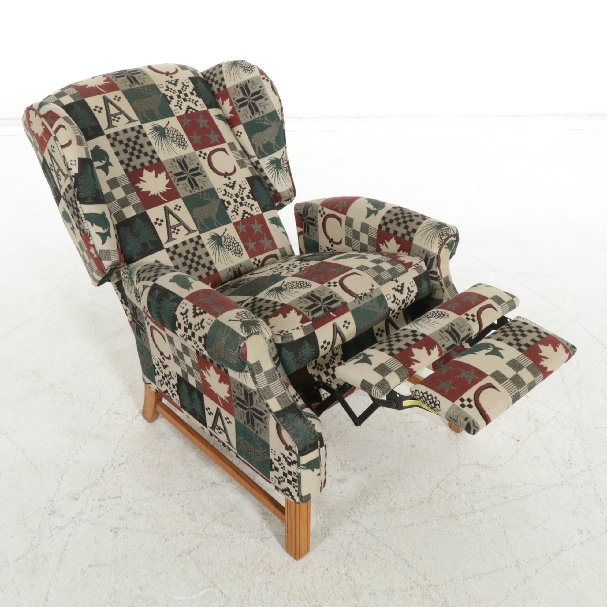 Chippendale Style Wing Back Upholstered Recliner, Late 20th Century