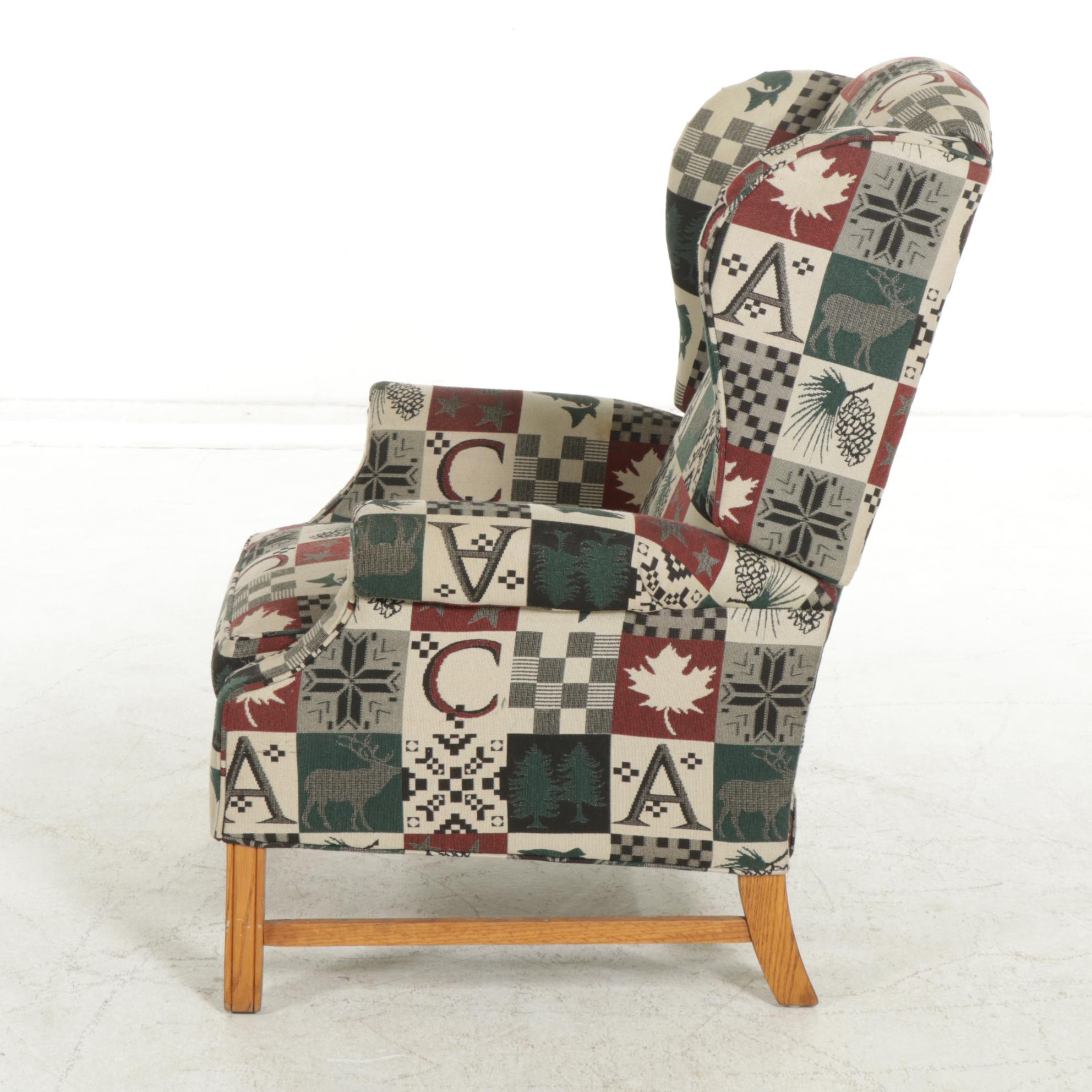 Chippendale Style Wing Back Upholstered Recliner, Late 20th Century