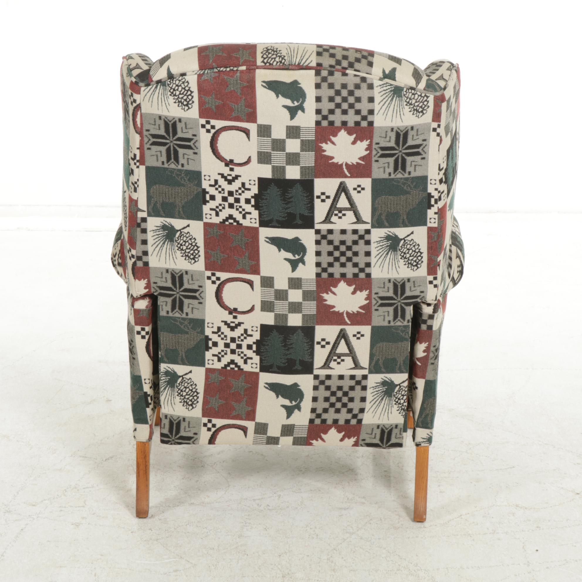 Chippendale Style Wing Back Upholstered Recliner, Late 20th Century