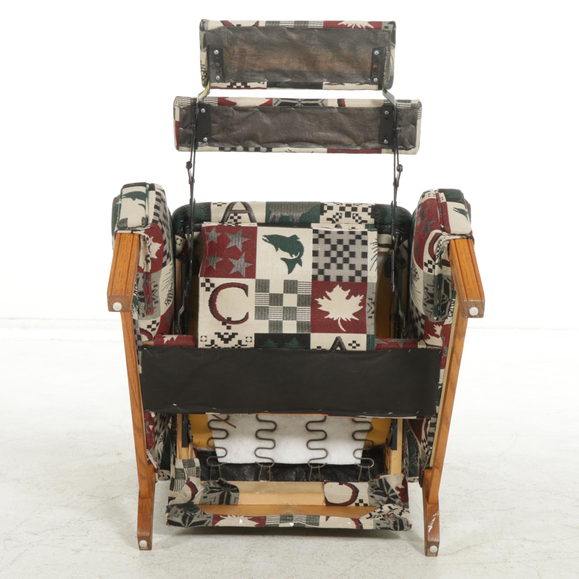 Chippendale Style Wing Back Upholstered Recliner, Late 20th Century