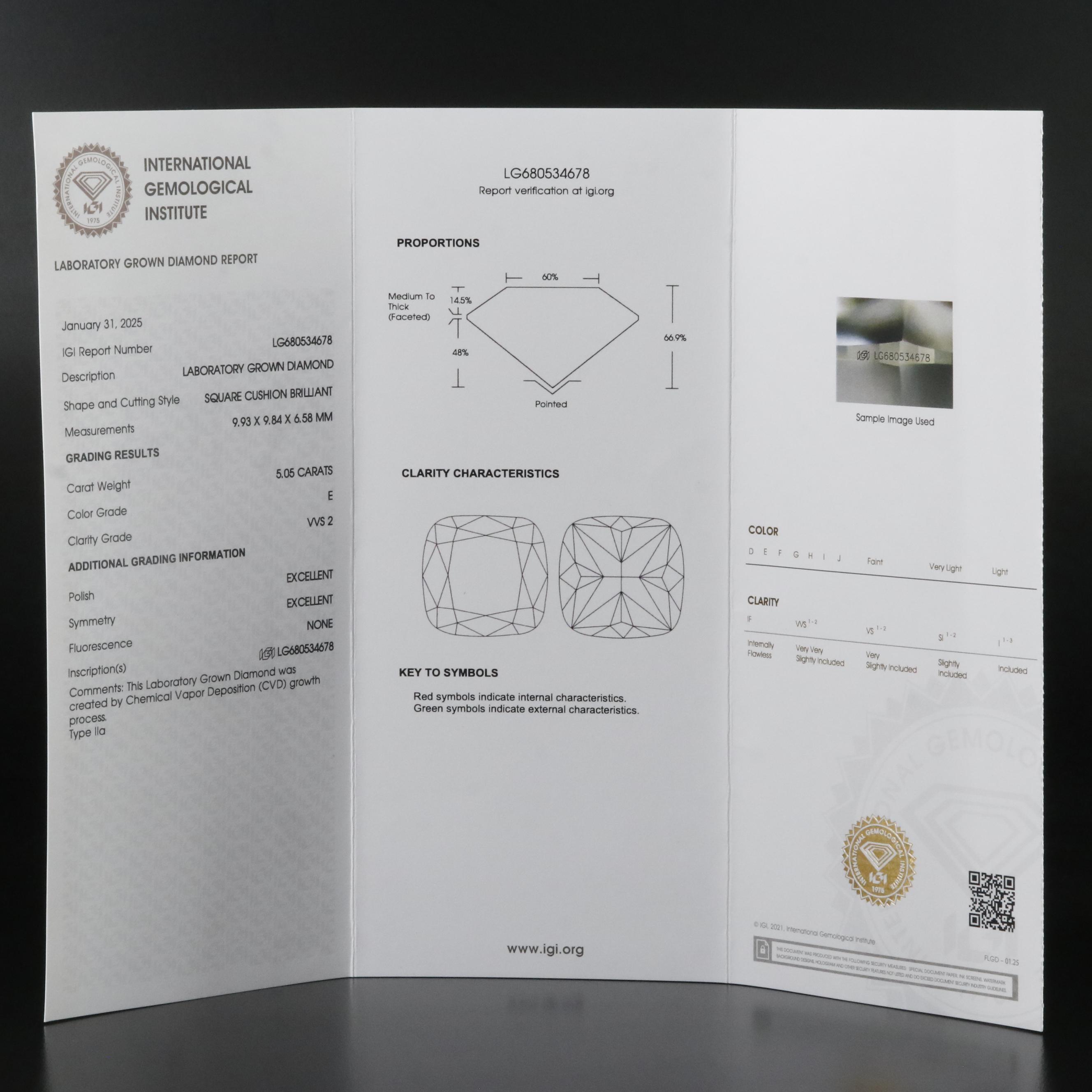 Loose 5.05 CT Lab Grown Diamond with IGI Report