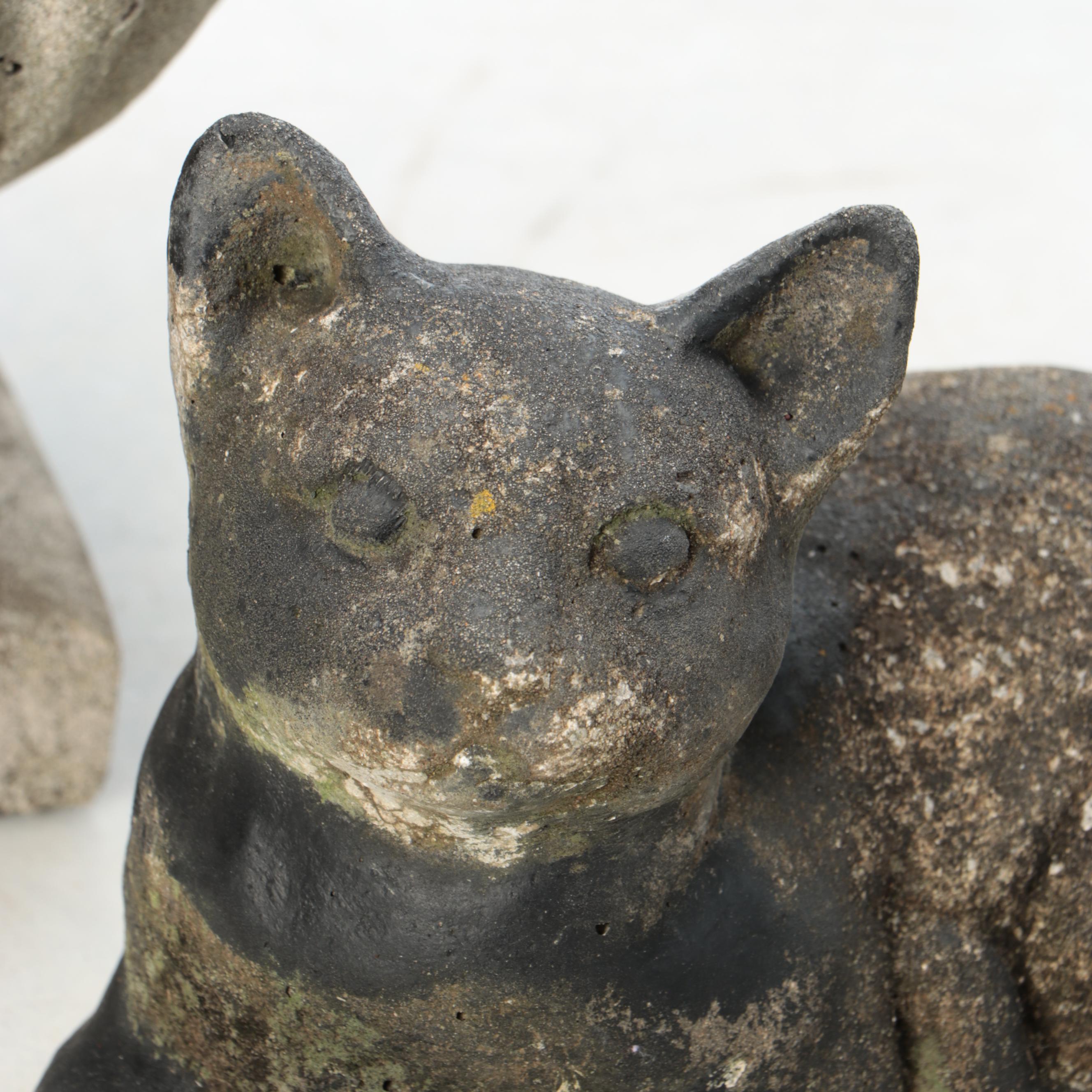 Cast Concrete Urn Planter and Painted Cat