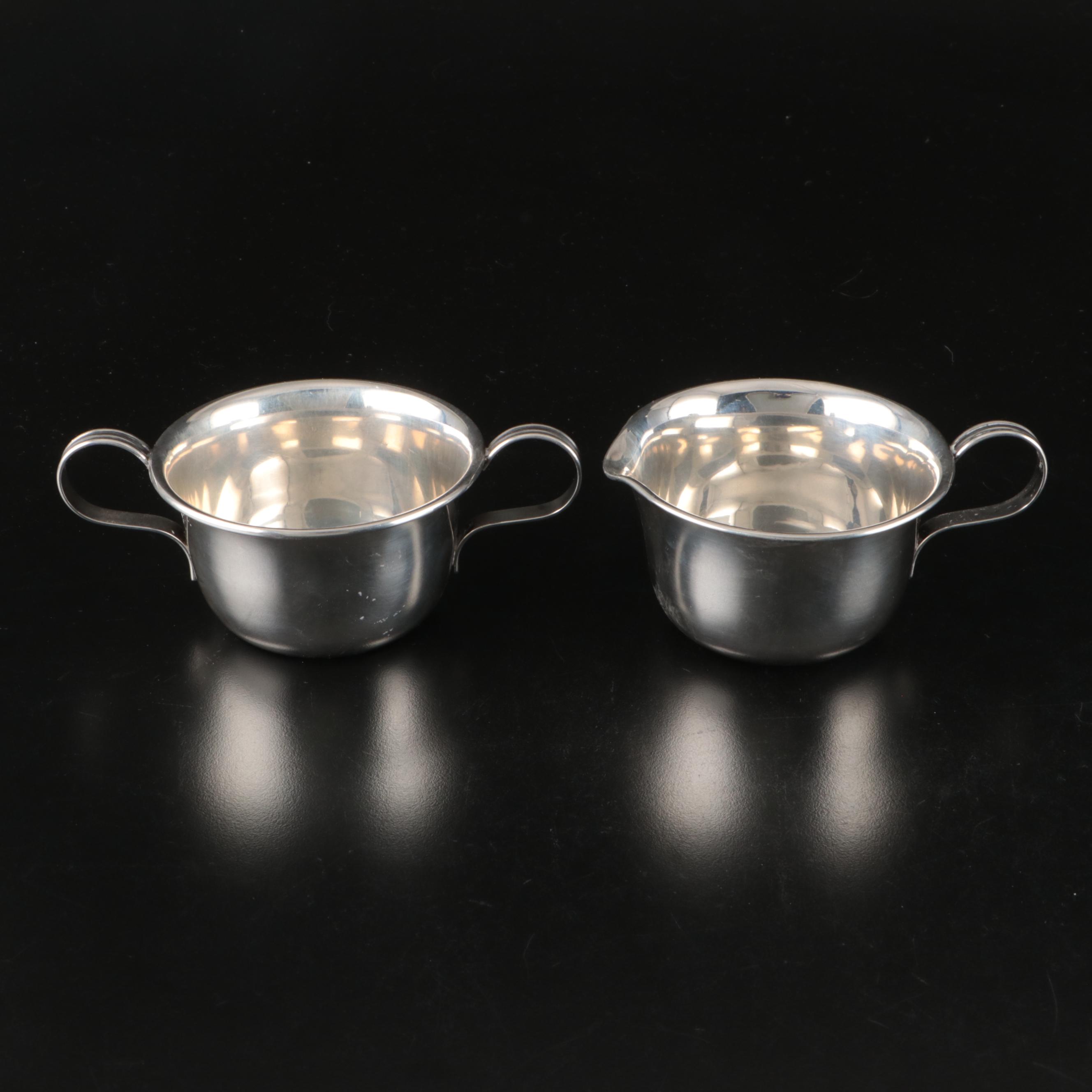 Lenox Sterling Creamer and Sugar Bowl, JH Sterling Compote, and Sterling Basket