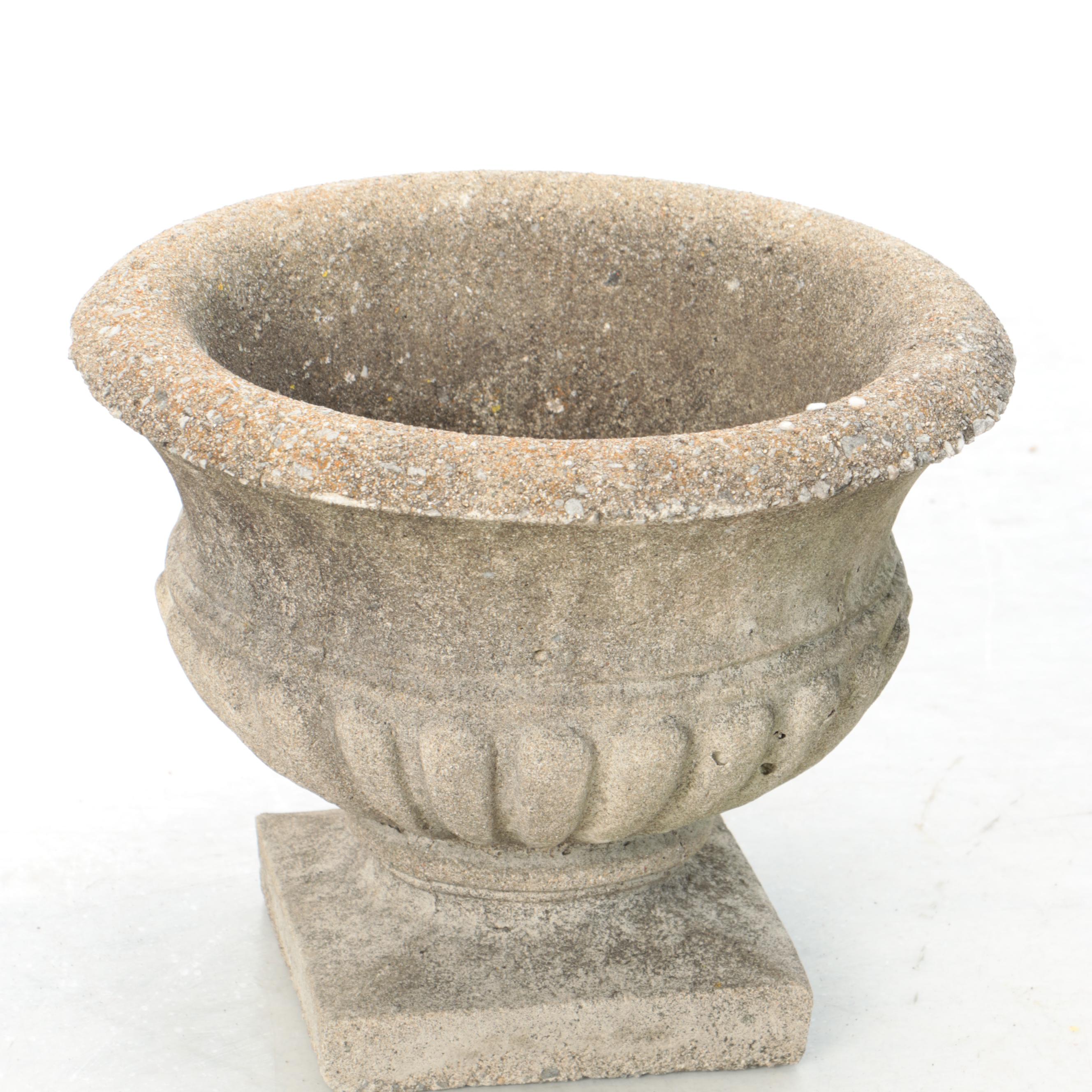 Cast Concrete Urn Planter and Painted Cat