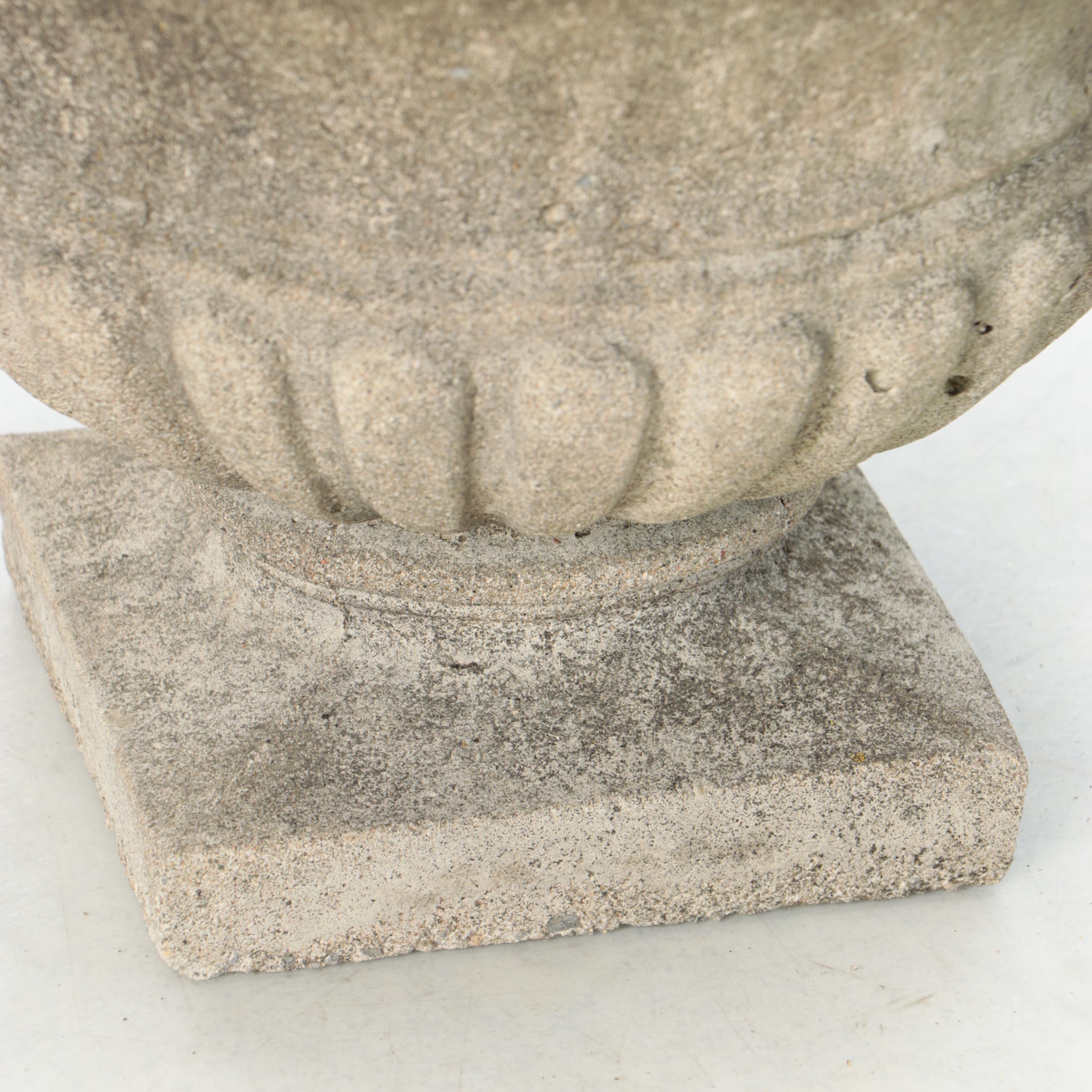 Cast Concrete Urn Planter and Painted Cat