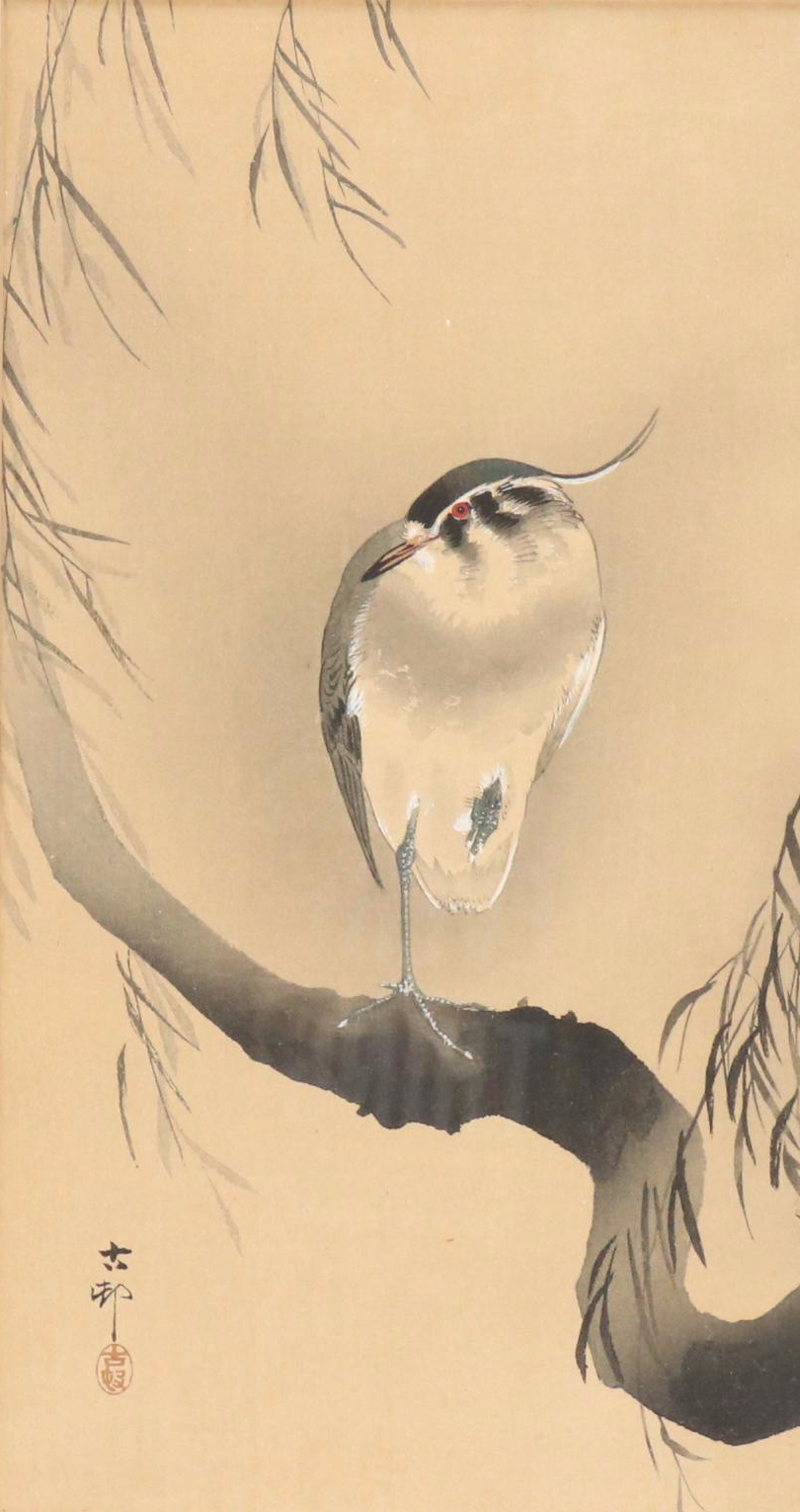 Woodblock "Night Heron on Willow"