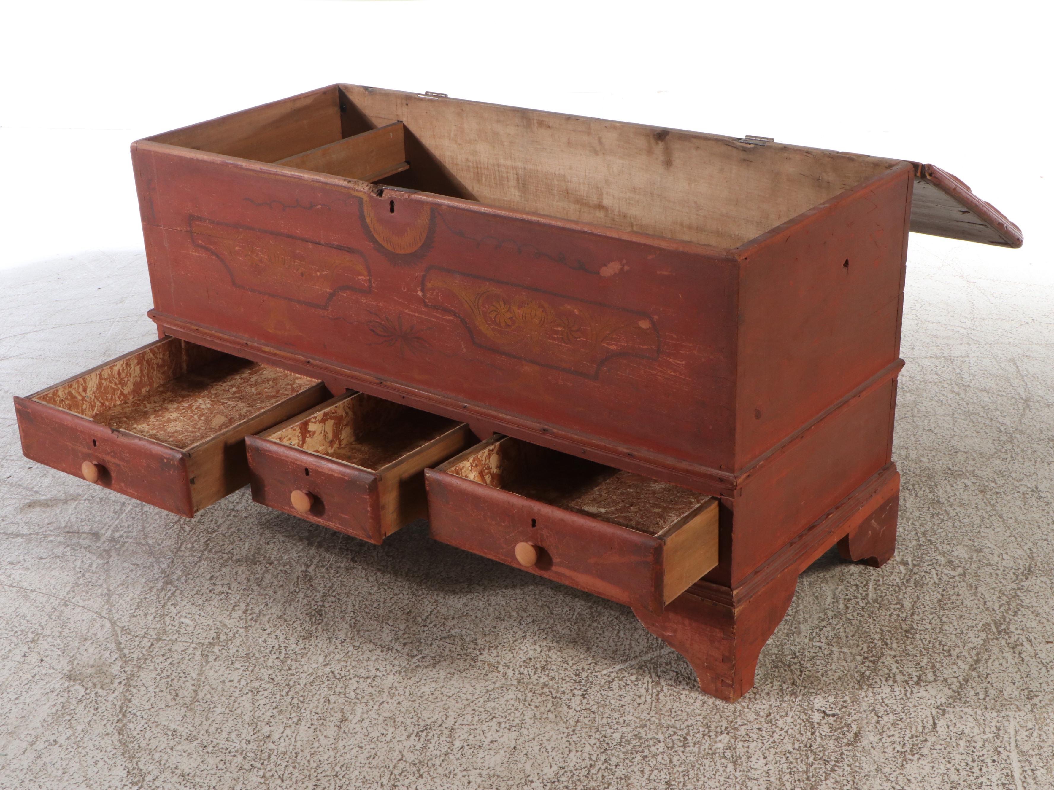 Pennsylvania Dutch Style Hand Painted Bench-Made Blanket Chest, 19th Century