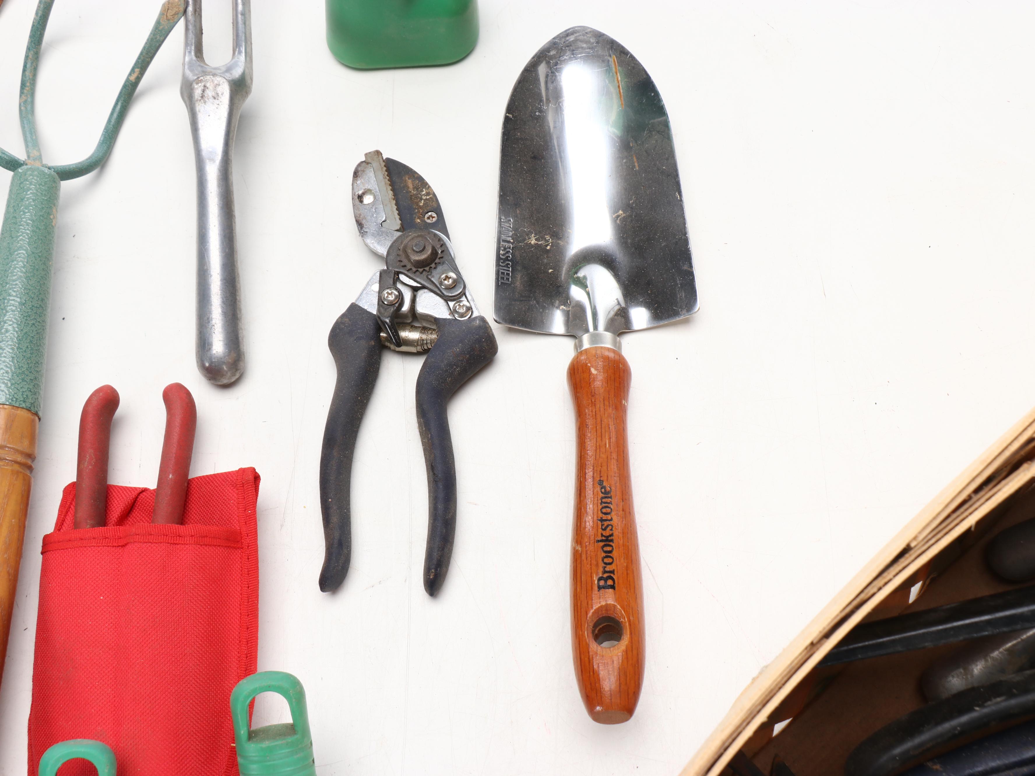 Garden Decor with Ladderback Chair, Window Frame, Garden Tools, and More