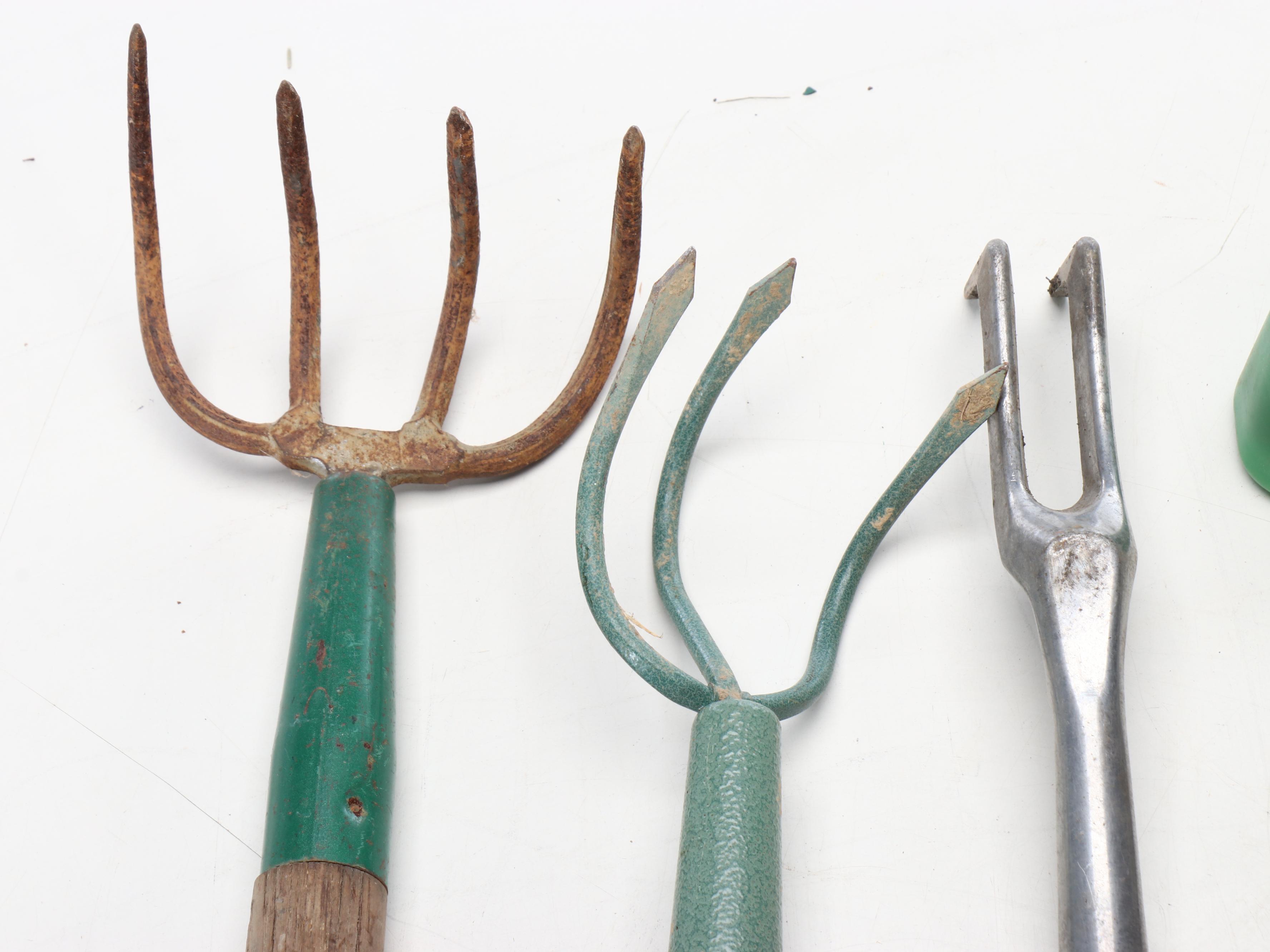 Garden Decor with Ladderback Chair, Window Frame, Garden Tools, and More