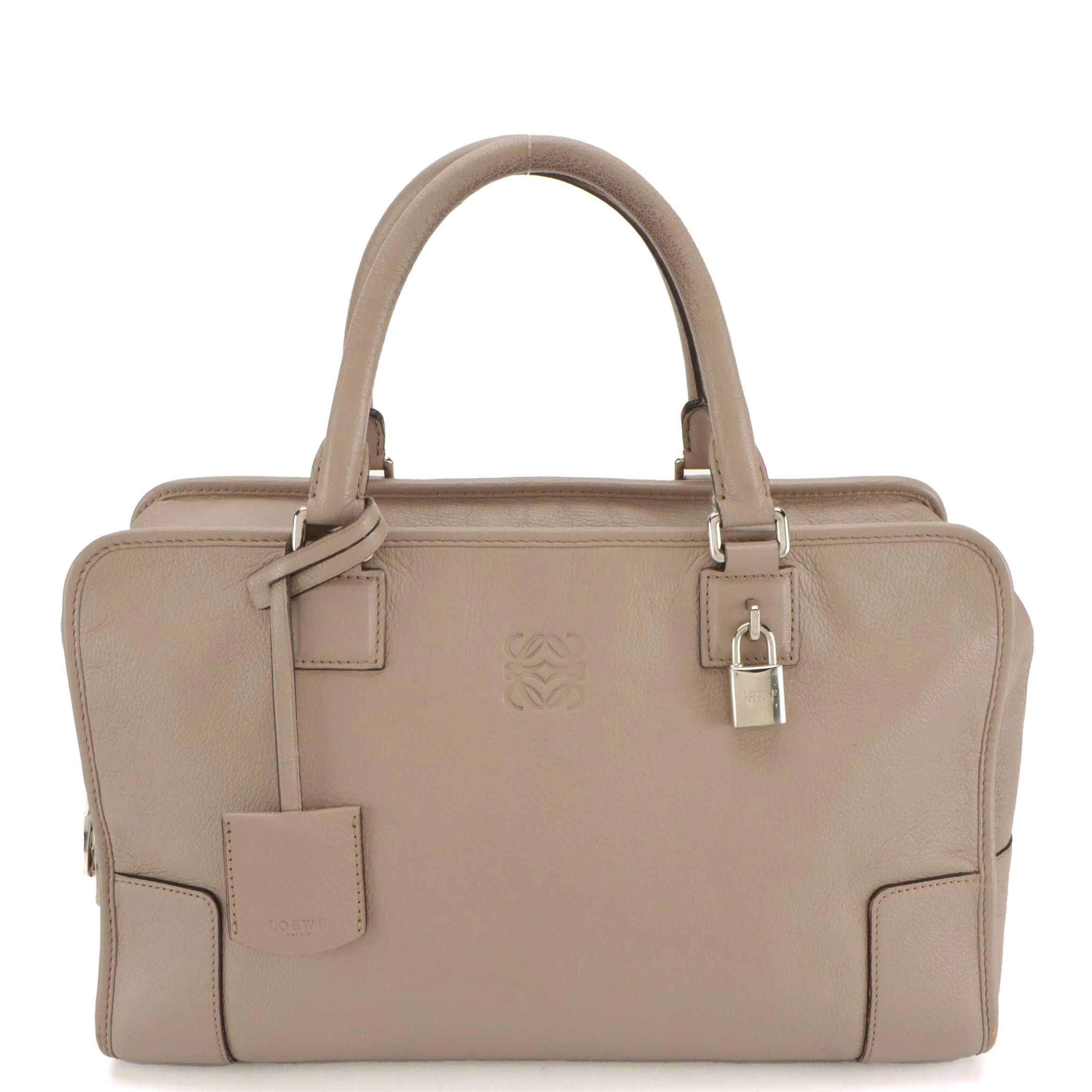 Loewe Amazona 36 Boston Bag in Taupe Grey Calfskin Leather