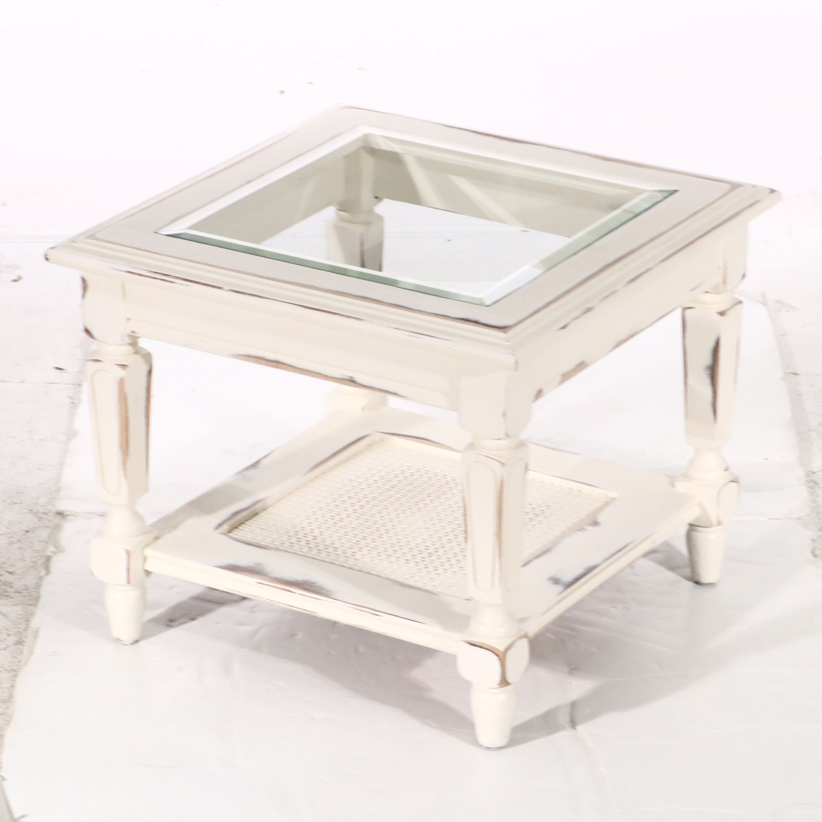 Pair of  Glass-Top Painted Wood Side Tables