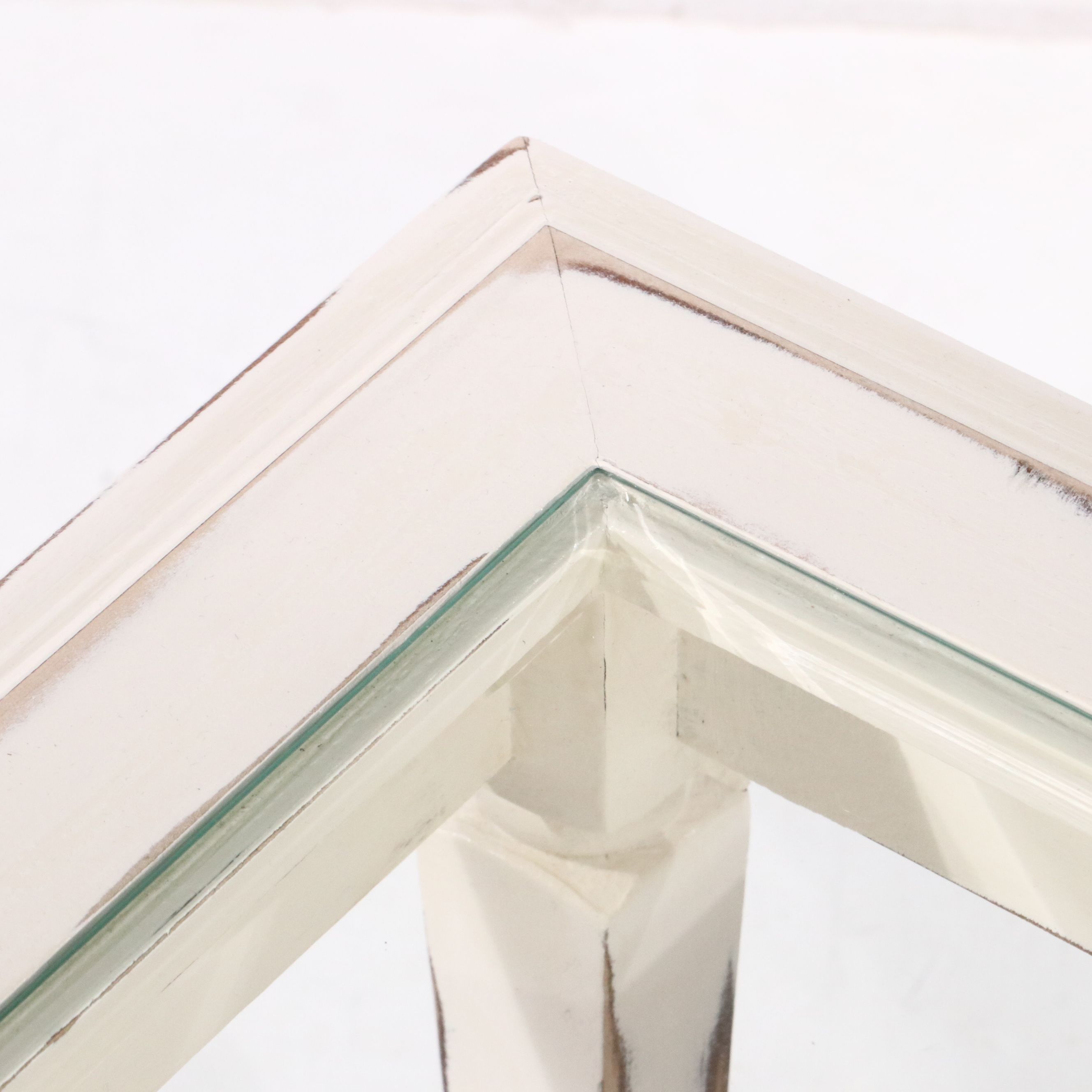 Pair of  Glass-Top Painted Wood Side Tables