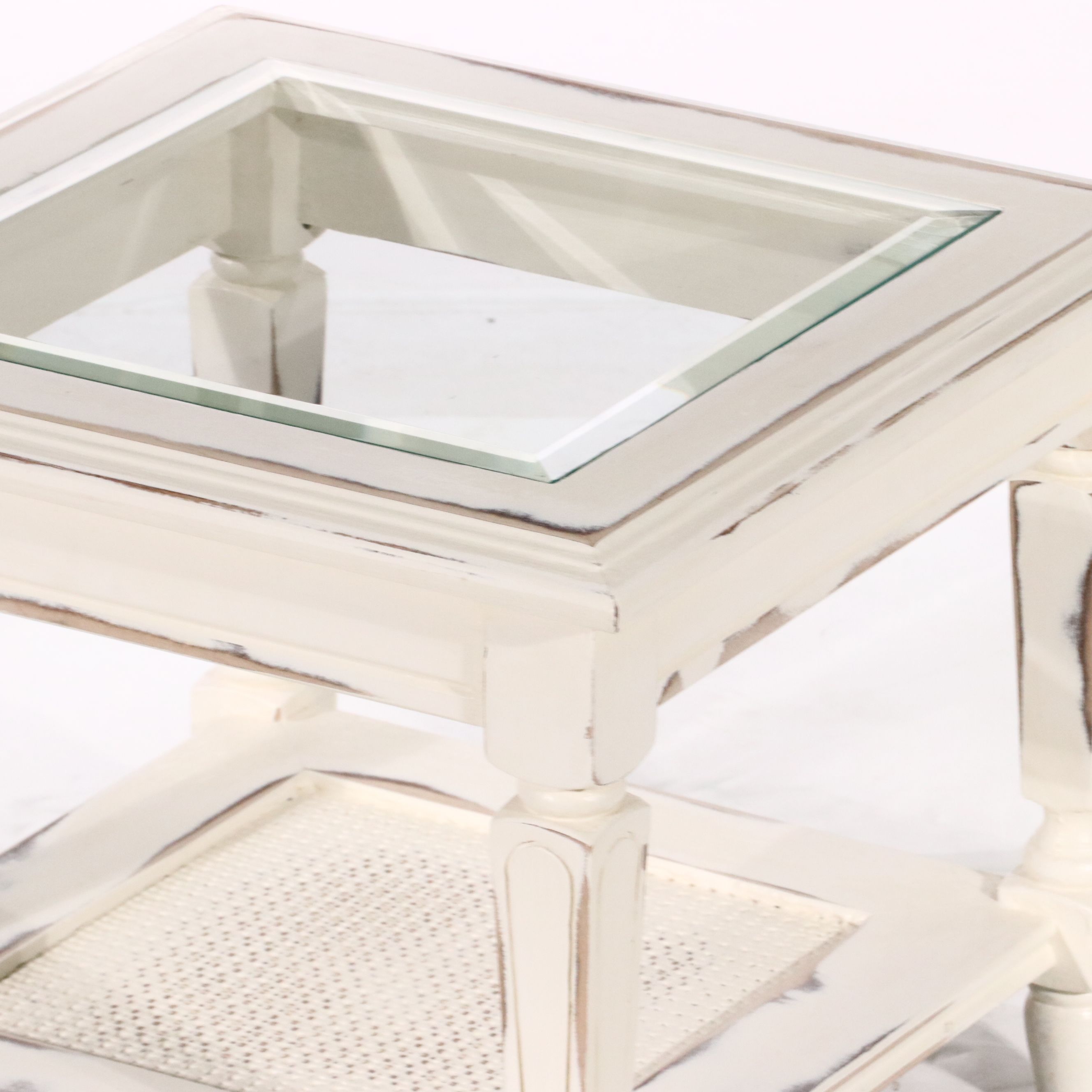 Pair of  Glass-Top Painted Wood Side Tables