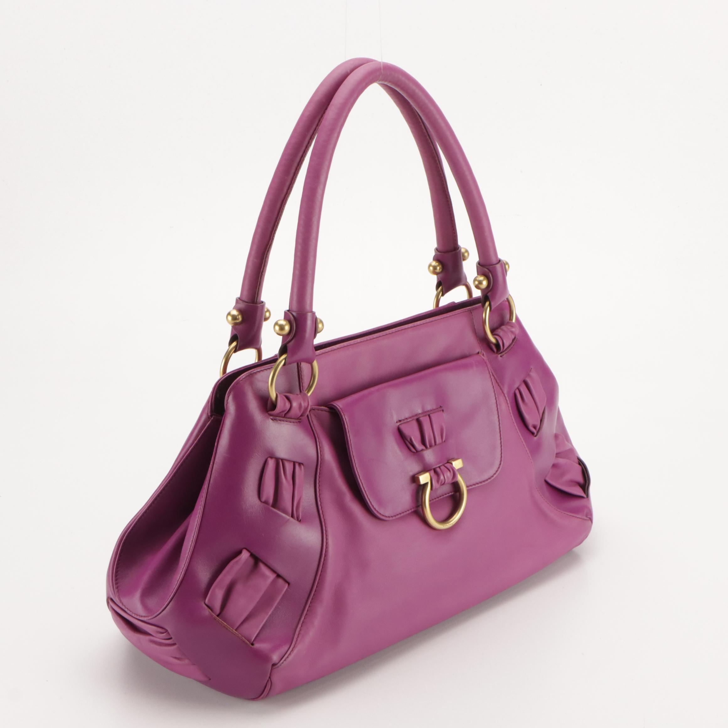 Salvatore Ferragamo Gancini Flap Pocket Shoulder Bag in Magenta Calfskin Leather