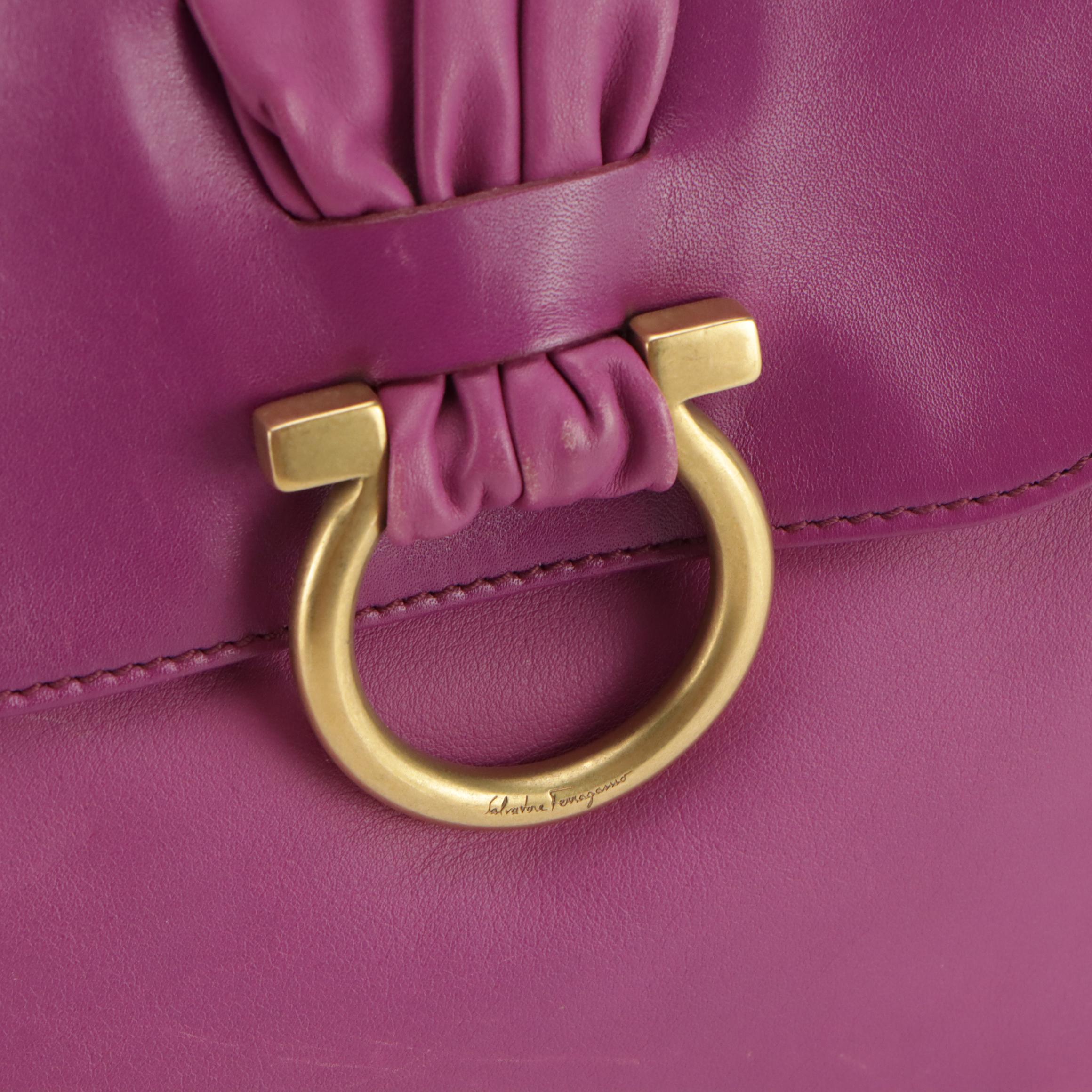 Salvatore Ferragamo Gancini Flap Pocket Shoulder Bag in Magenta Calfskin Leather
