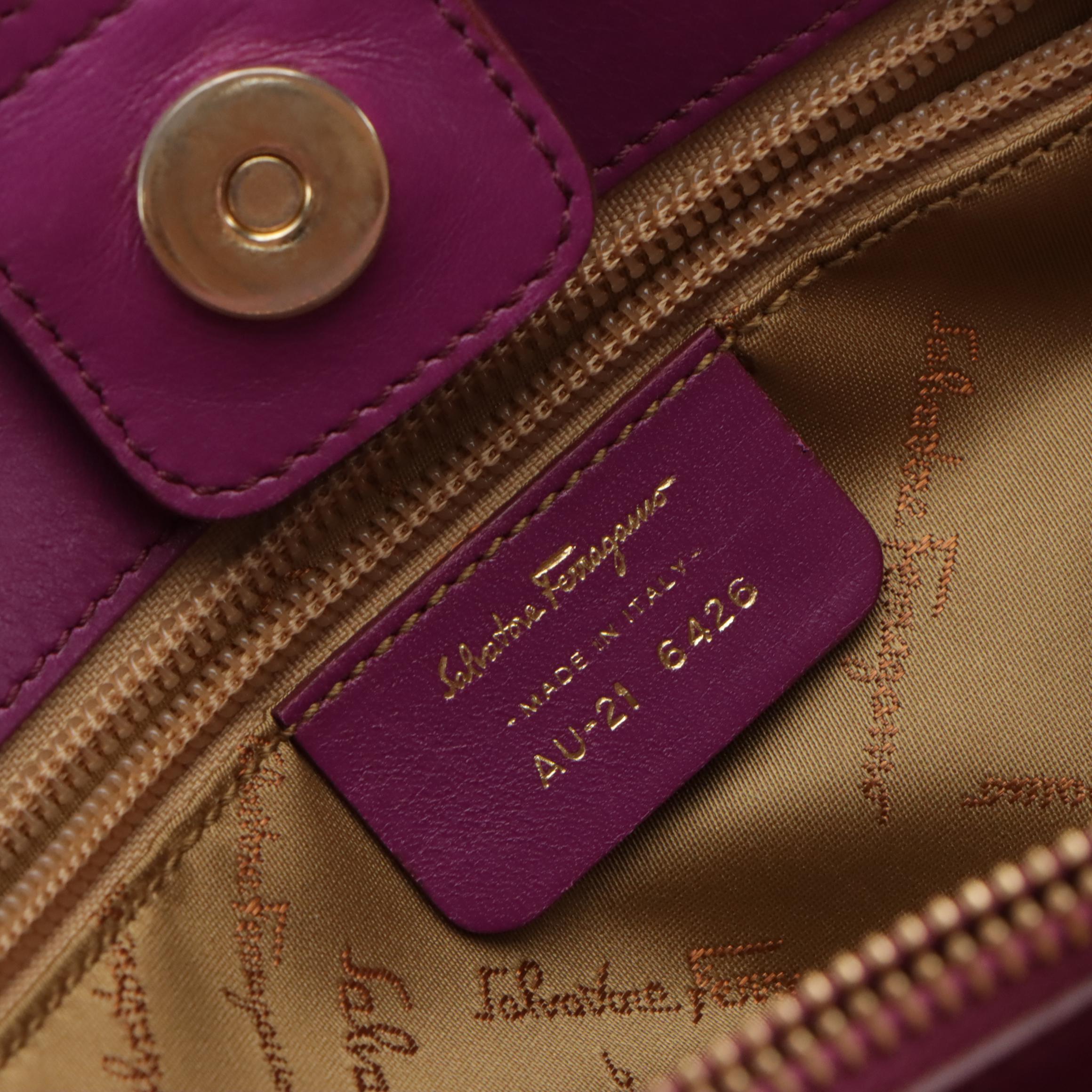 Salvatore Ferragamo Gancini Flap Pocket Shoulder Bag in Magenta Calfskin Leather