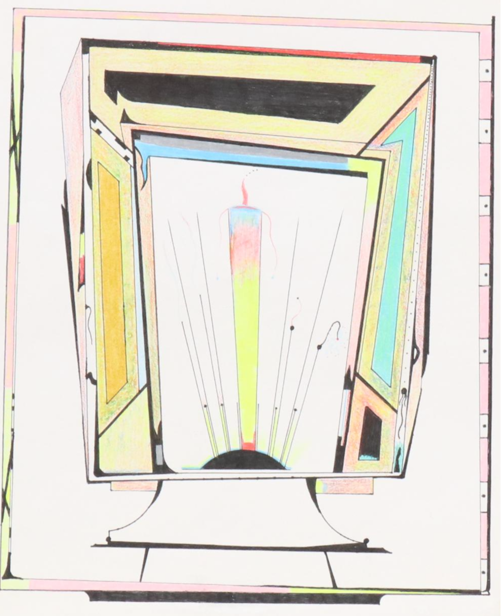 Geometric Mixed Media Drawing "American Candle," 2006 and More