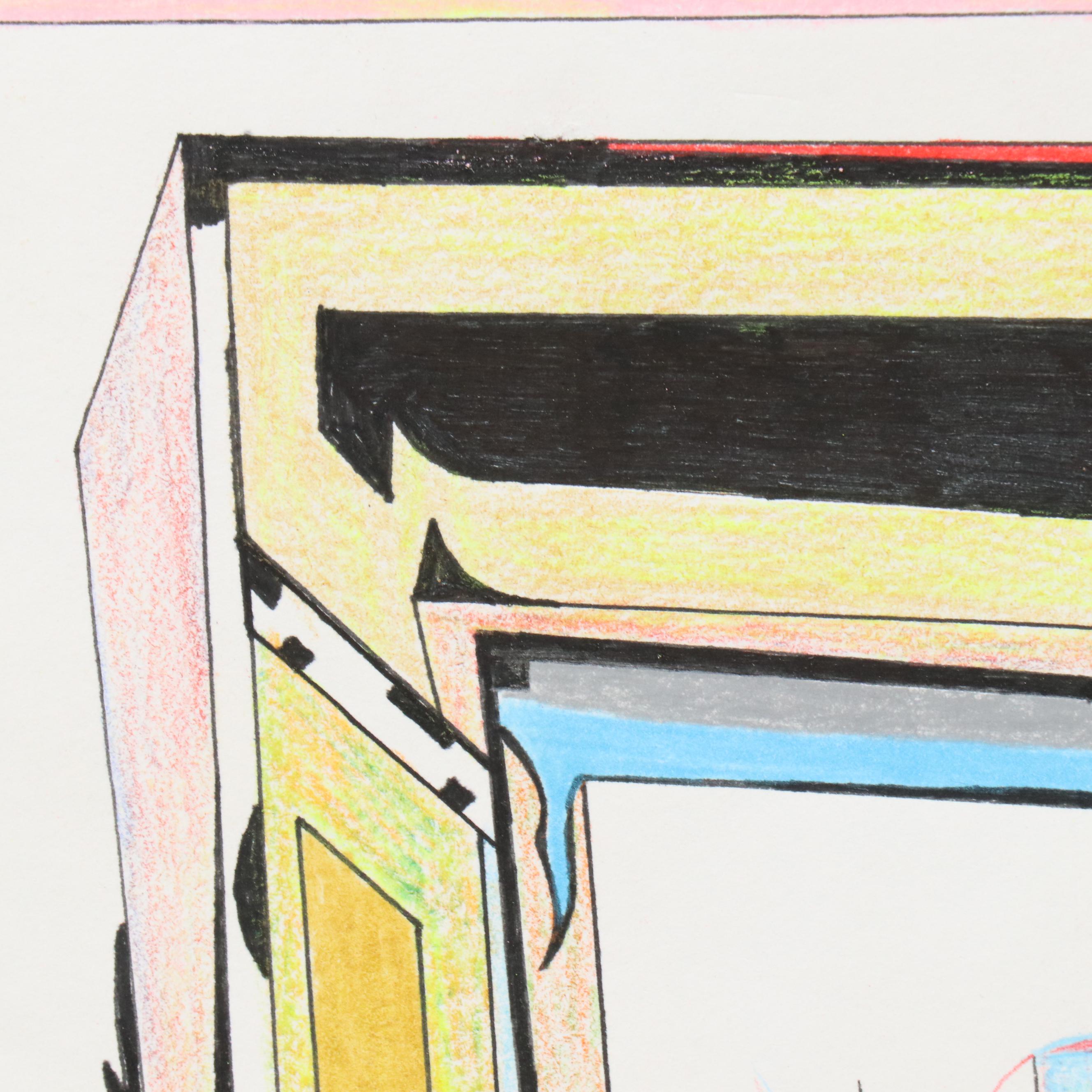 Geometric Mixed Media Drawing "American Candle," 2006 and More