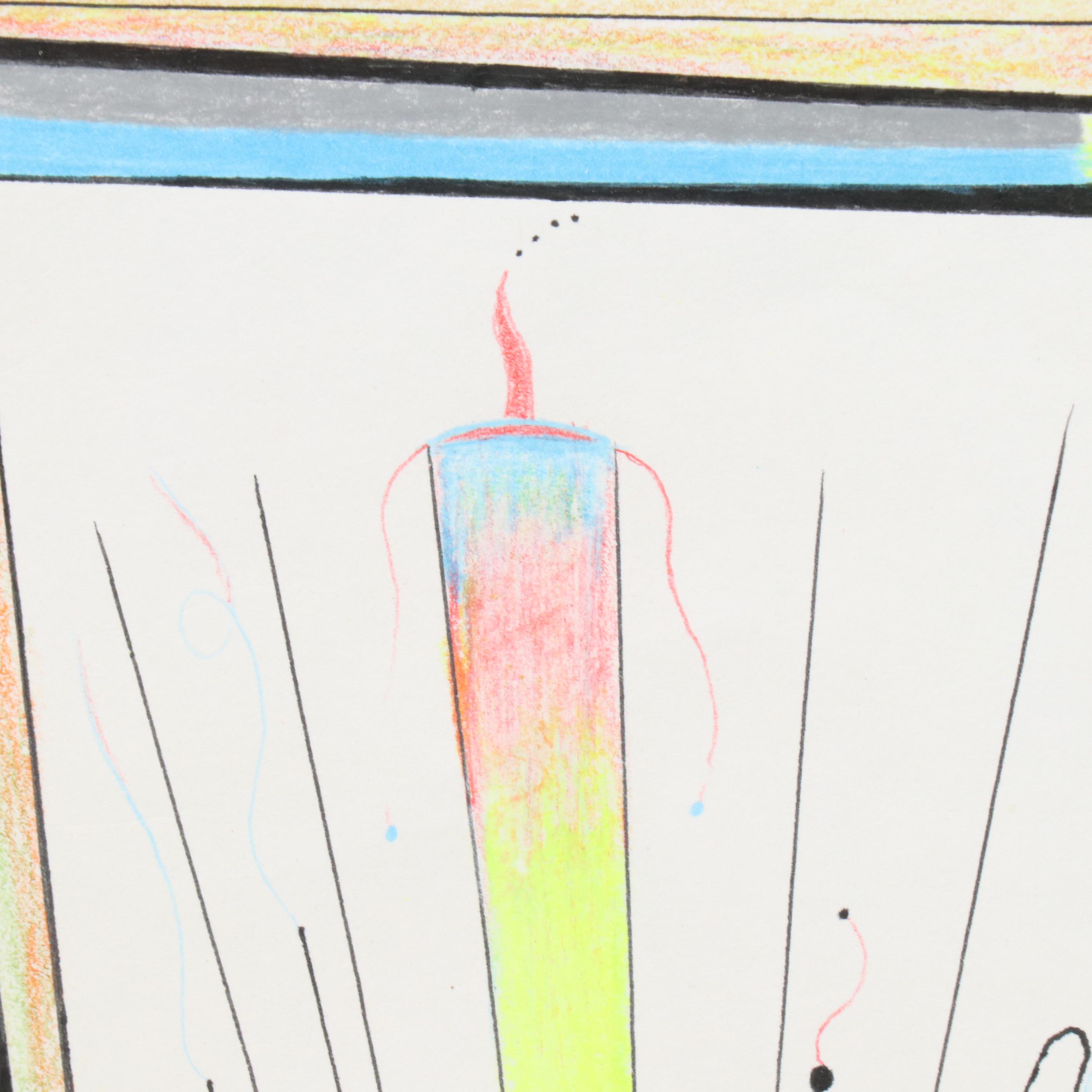 Geometric Mixed Media Drawing "American Candle," 2006 and More