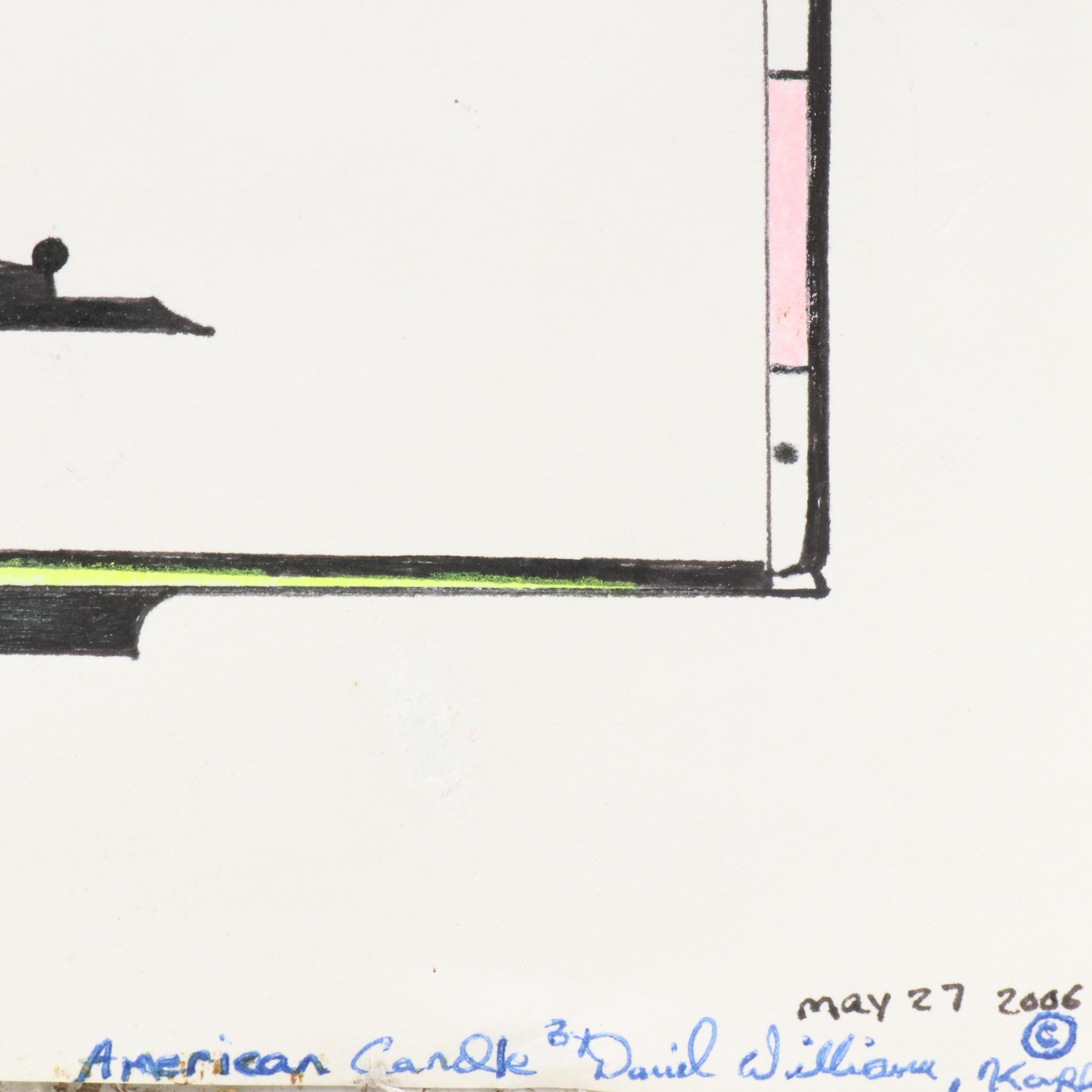 Geometric Mixed Media Drawing "American Candle," 2006 and More