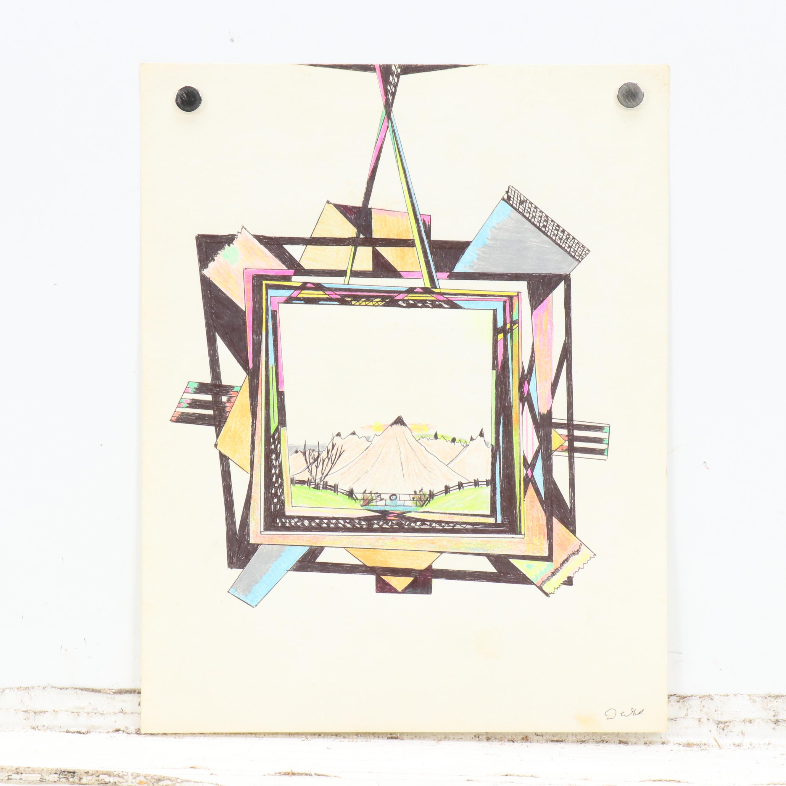 Geometric Mixed Media Drawing "American Candle," 2006 and More