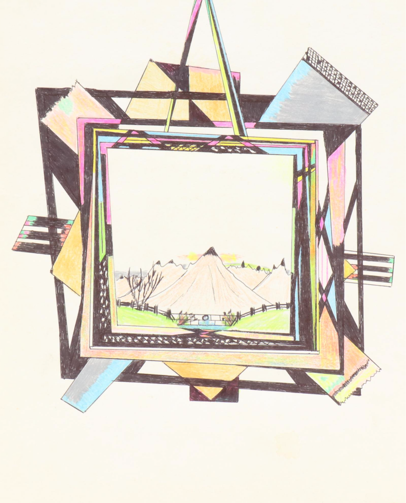 Geometric Mixed Media Drawing "American Candle," 2006 and More