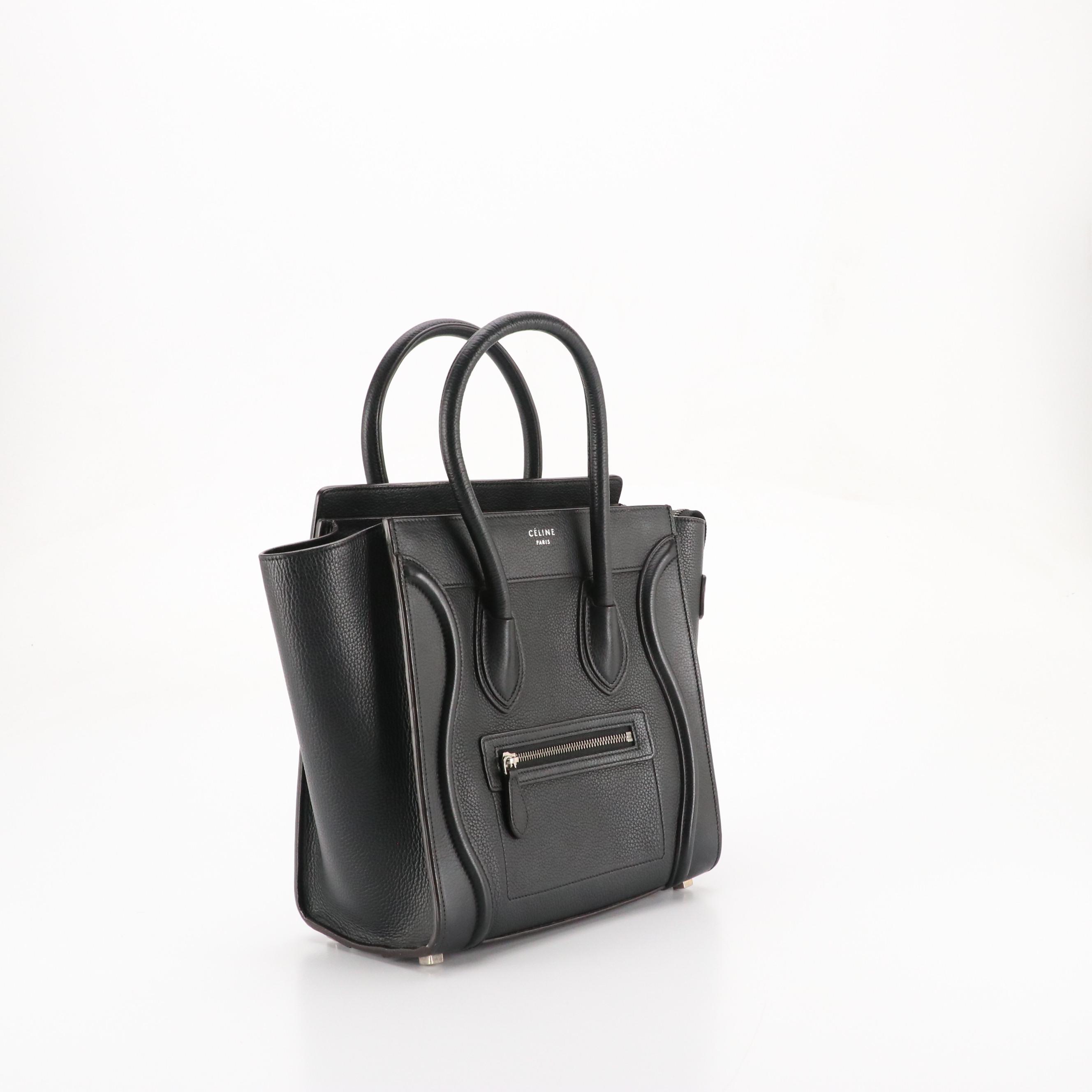 Celine Micro Luggage Tote in Black Grained Calfskin Leather