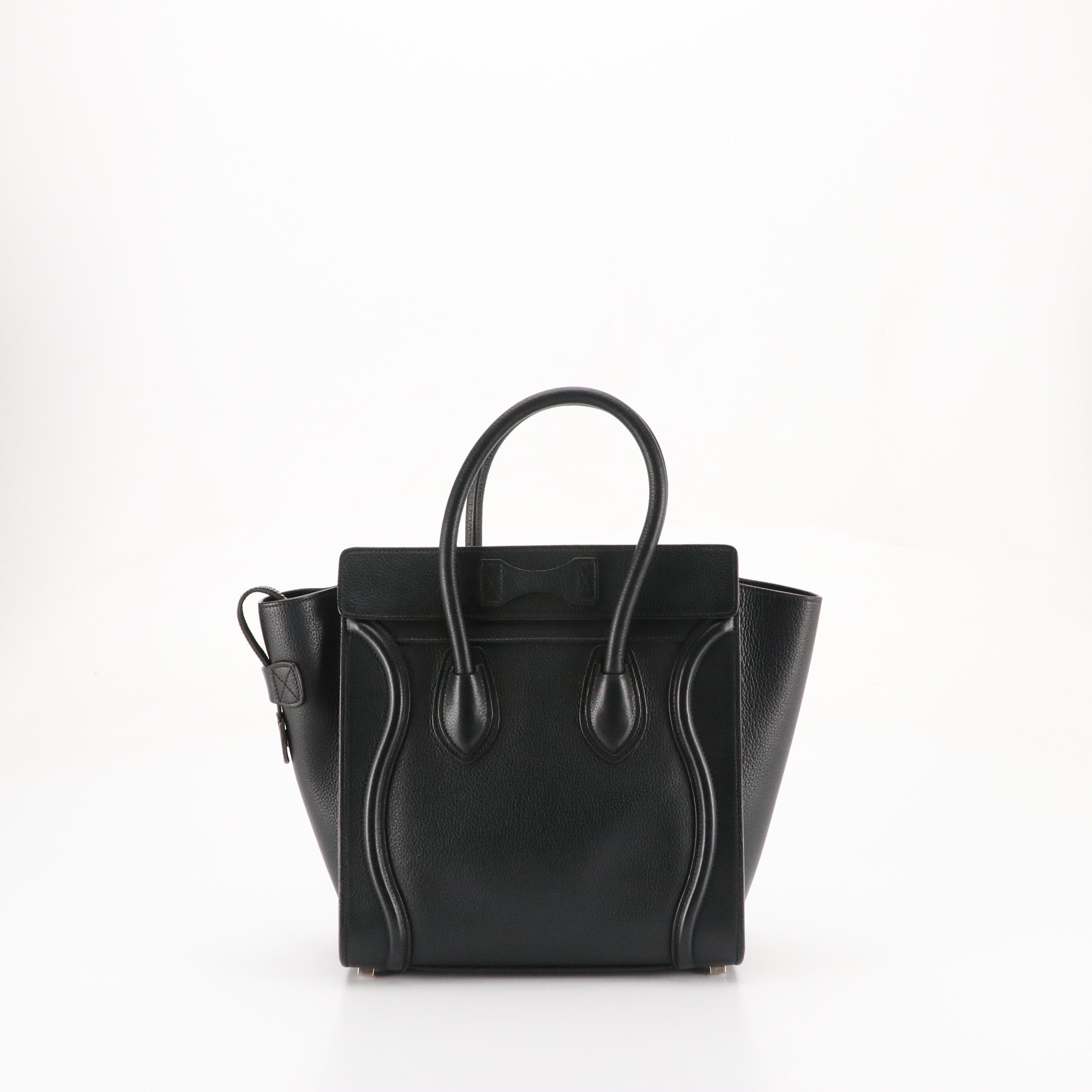 Celine Micro Luggage Tote in Black Grained Calfskin Leather