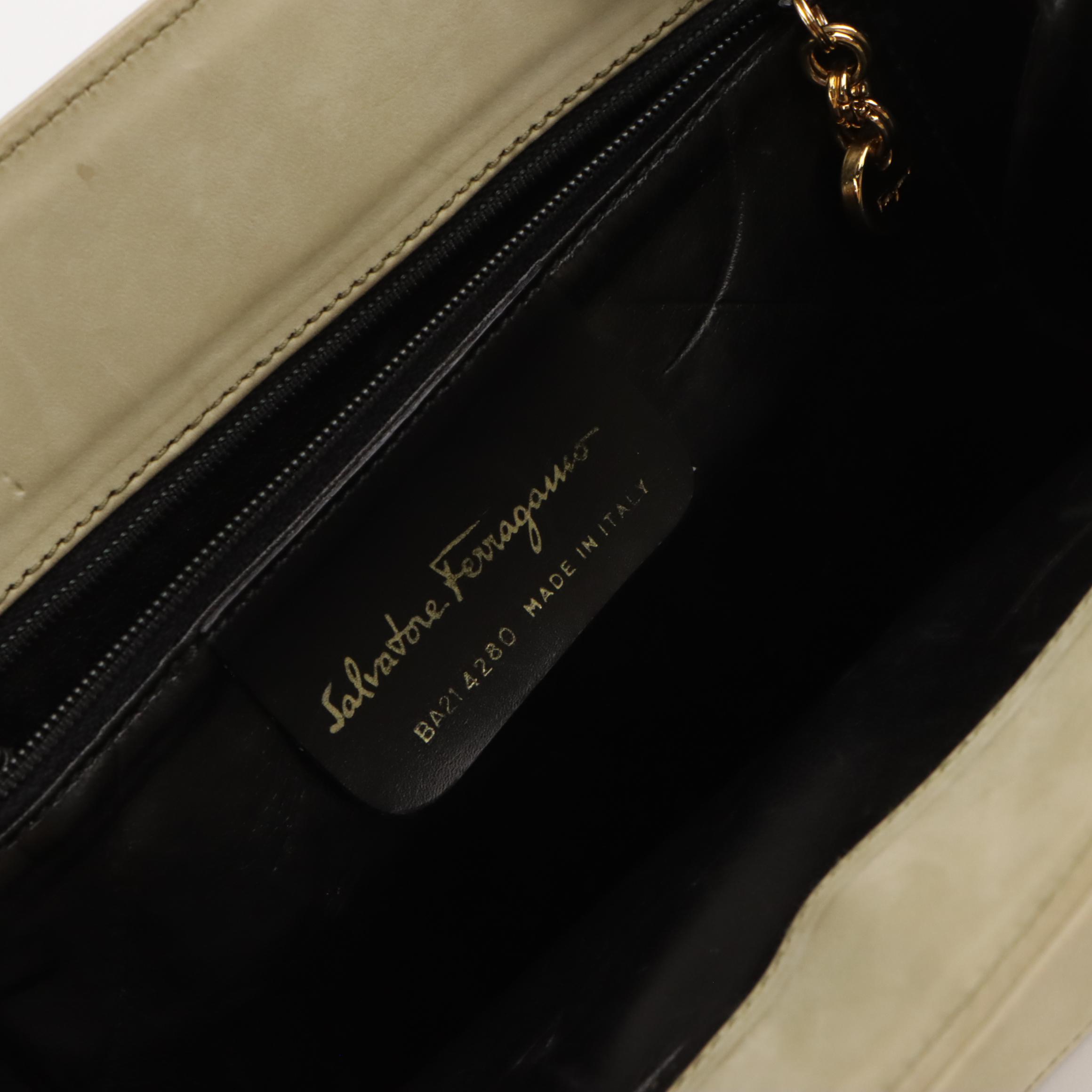 Salvatore Ferragamo Suede and Lizard Embossed Leather Vara Shoulder Bag with Box