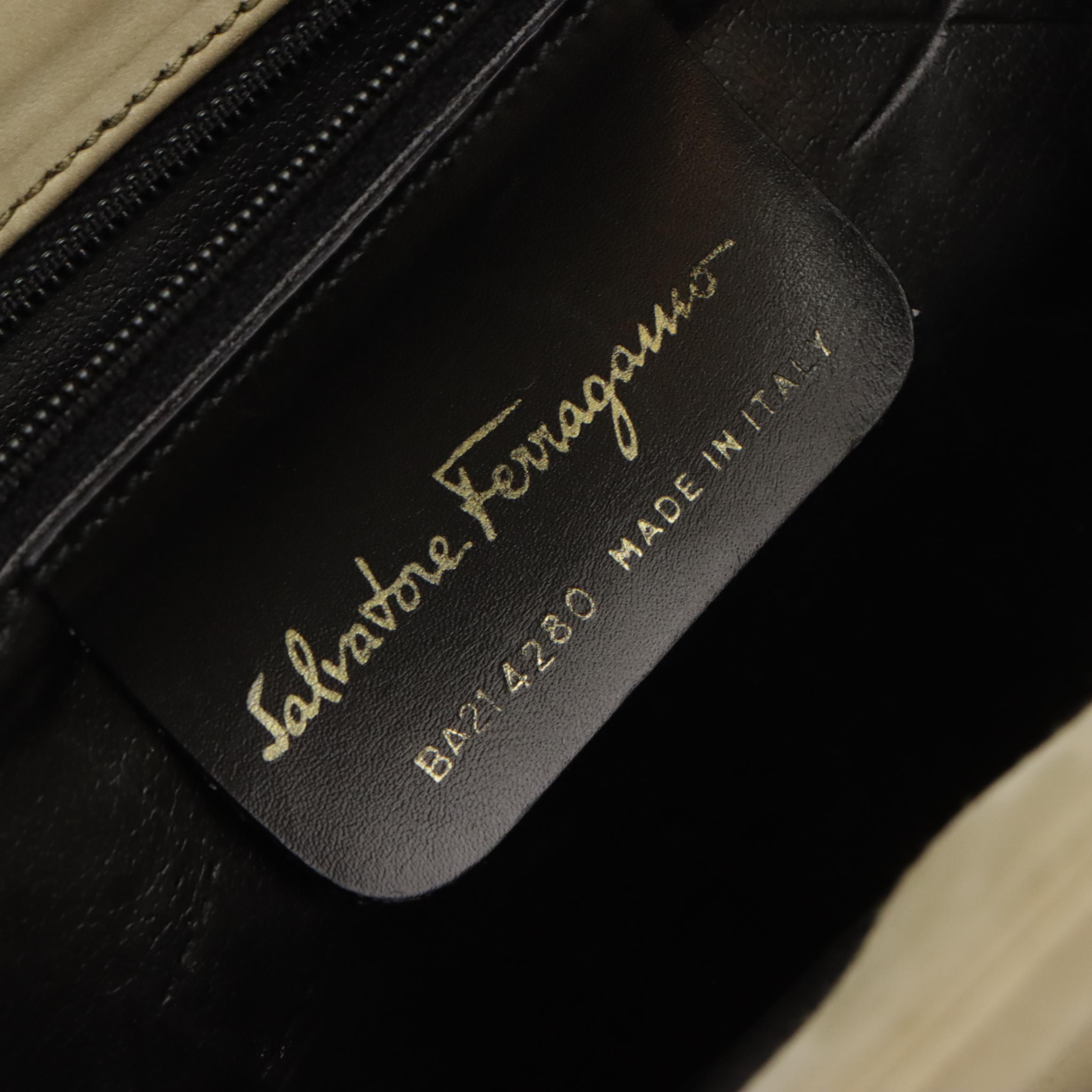 Salvatore Ferragamo Suede and Lizard Embossed Leather Vara Shoulder Bag with Box