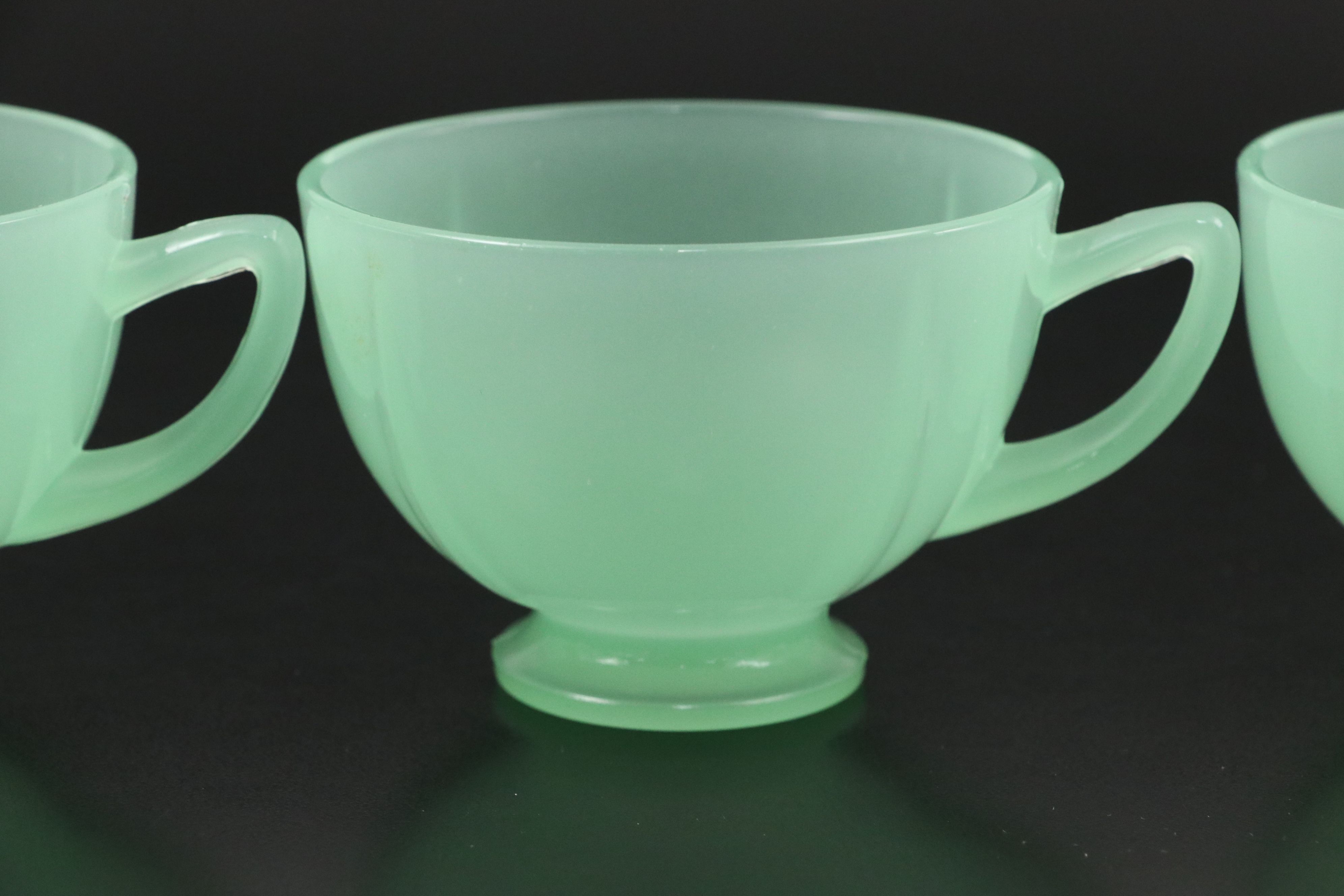 Uranium Glass Dessert Plate with Teacups and Saucers