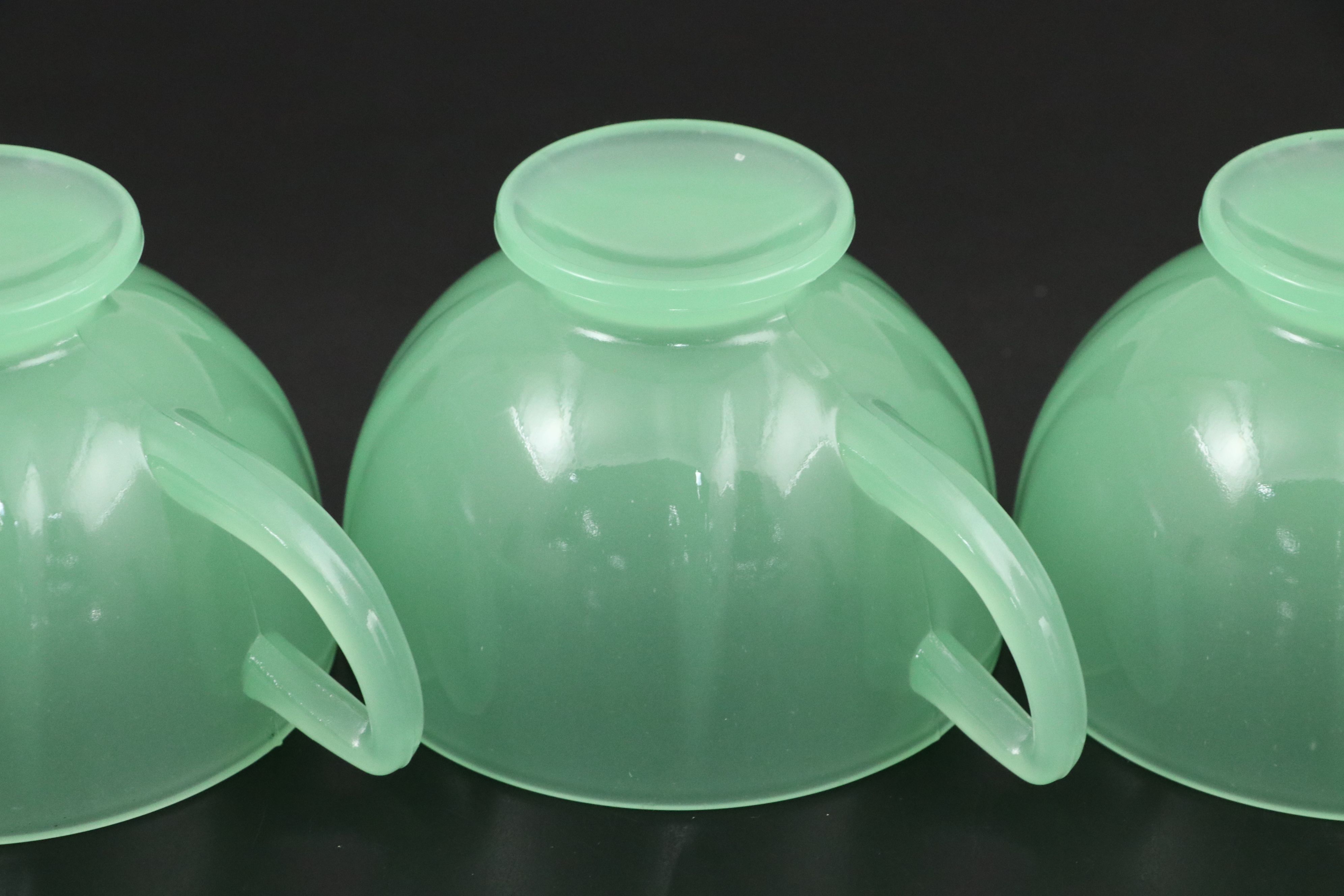 Uranium Glass Dessert Plate with Teacups and Saucers