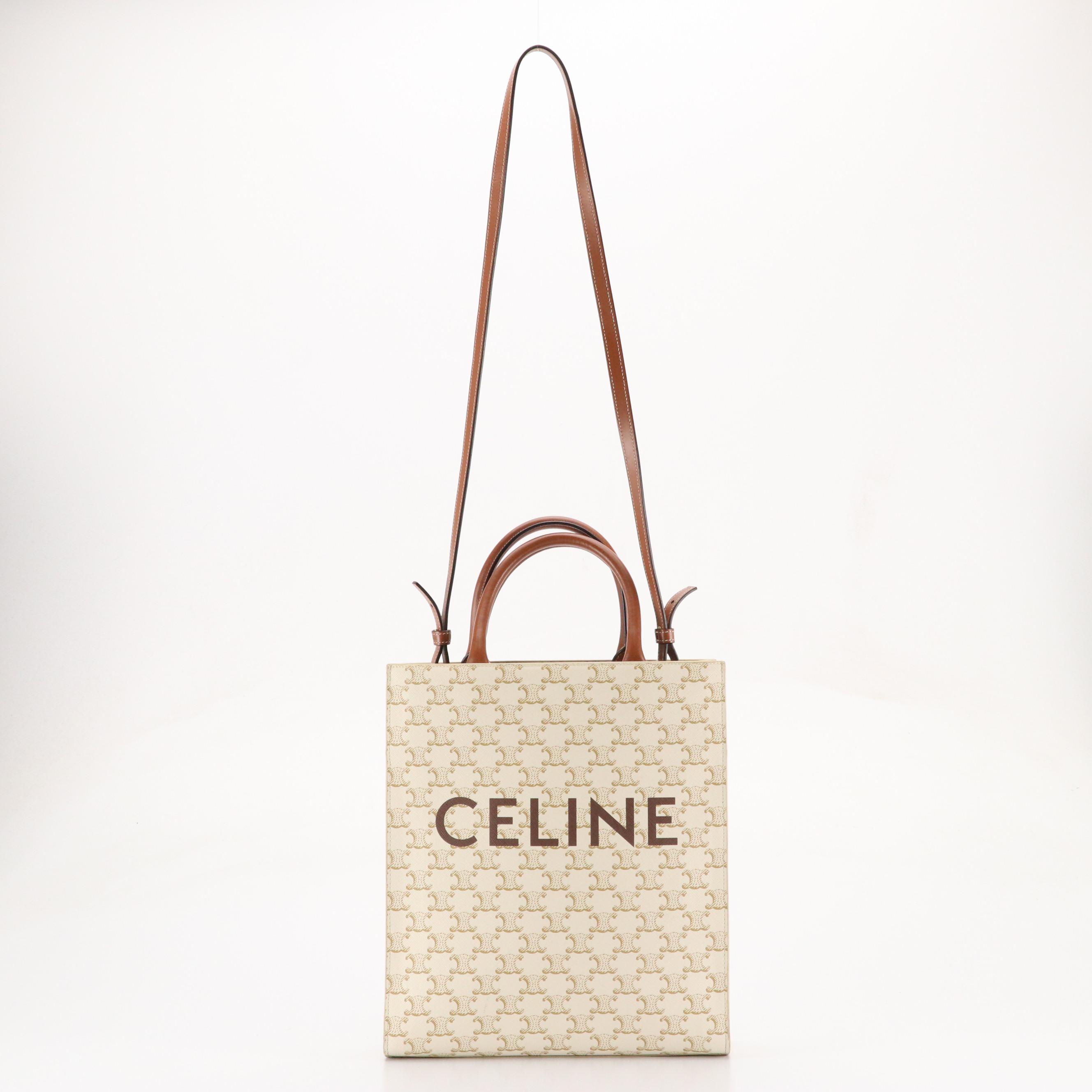 Celine Vertical Cabas Two-Way Tote in Triomphe Coated Canvas and Leather Trim