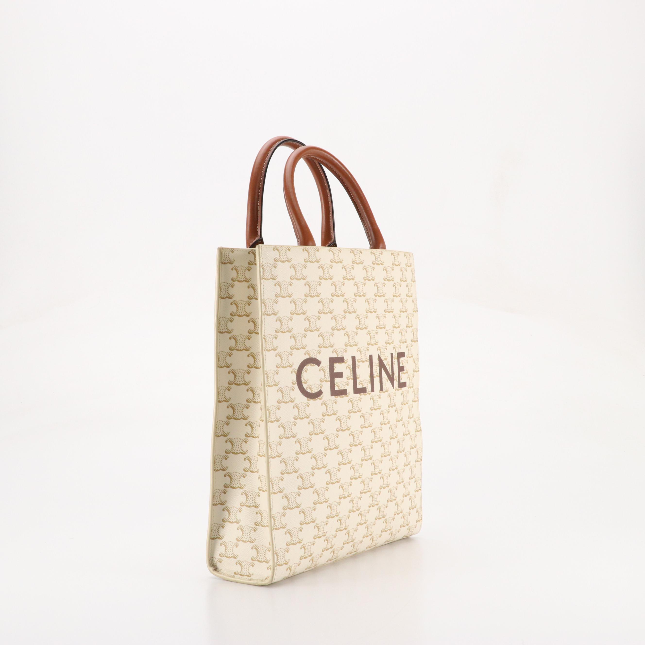 Celine Vertical Cabas Two-Way Tote in Triomphe Coated Canvas and Leather Trim