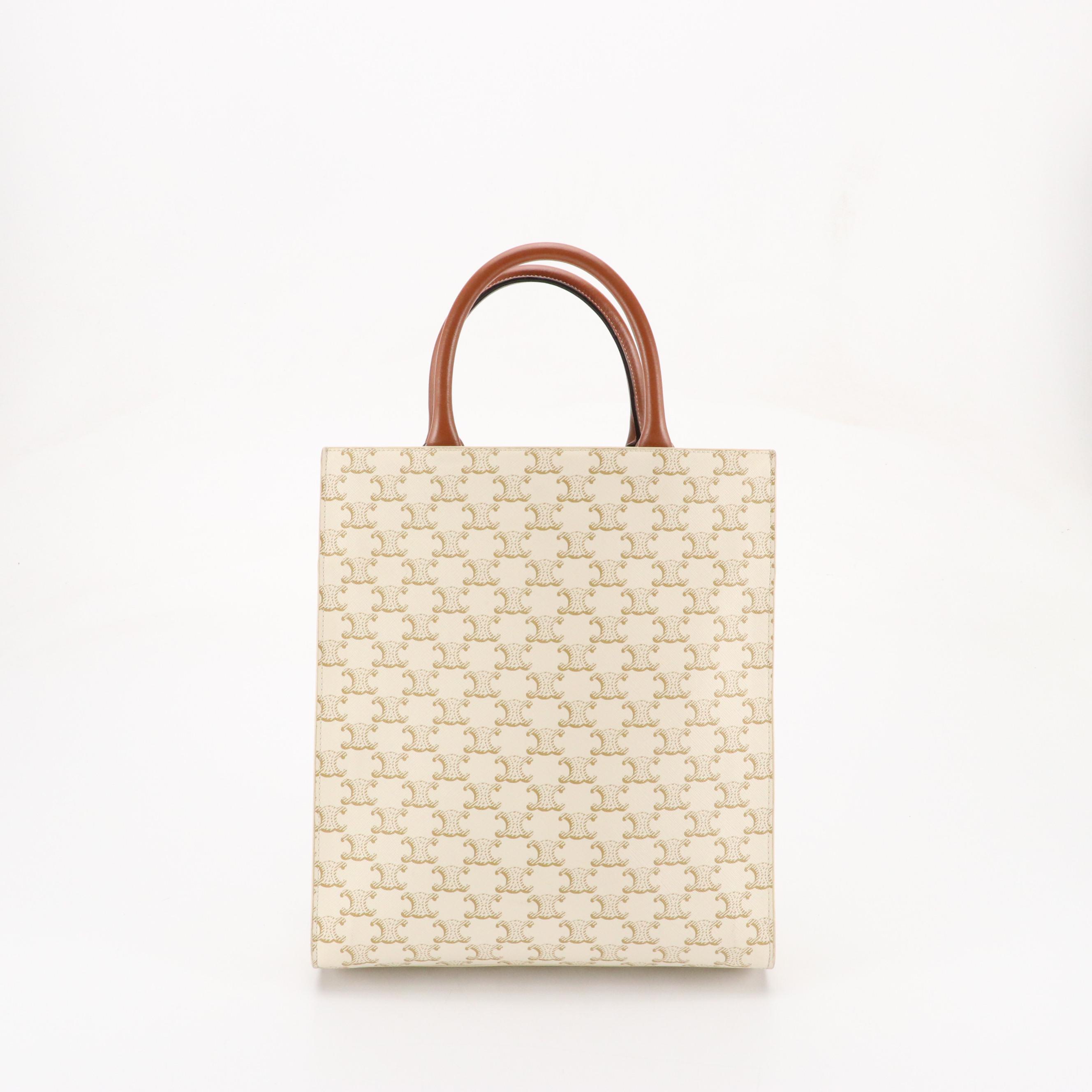 Celine Vertical Cabas Two-Way Tote in Triomphe Coated Canvas and Leather Trim