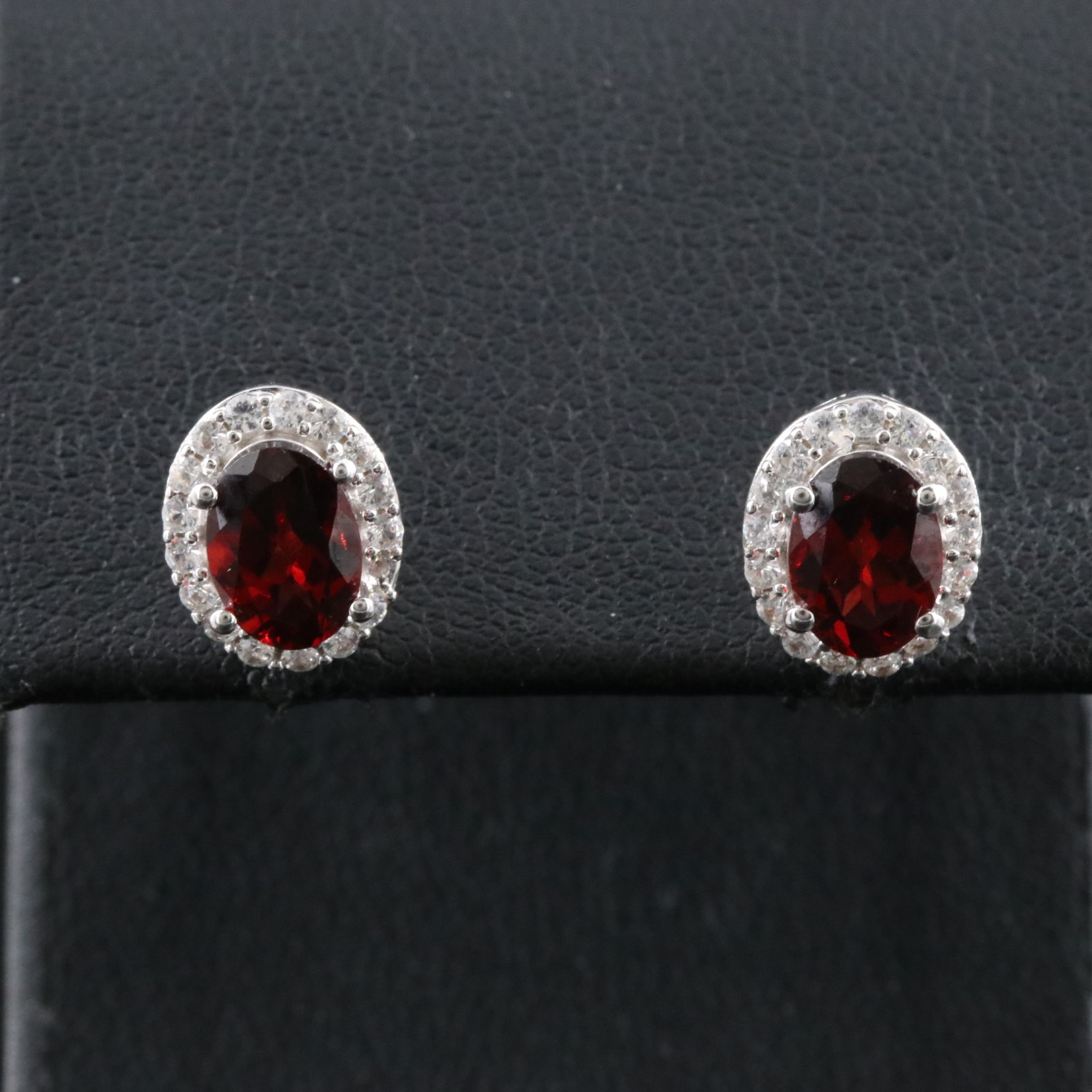 Sterling Garnet and White Sapphire Stud Earrings