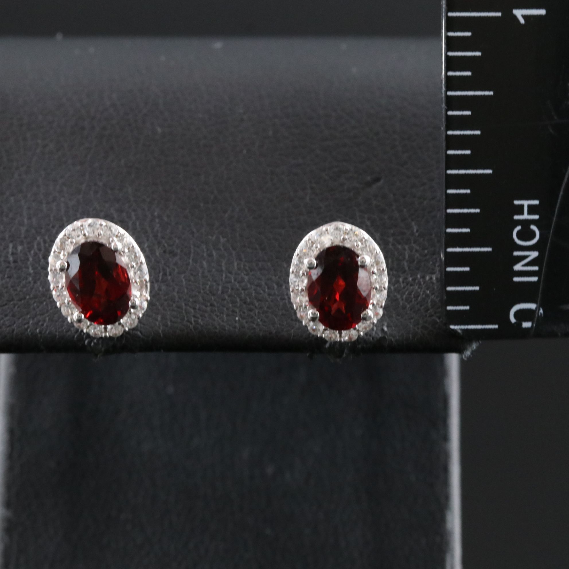 Sterling Garnet and White Sapphire Stud Earrings
